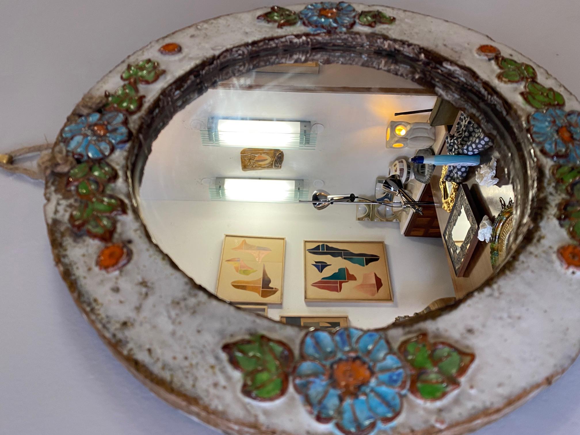 Mid-20th Century Ceramic Mirror by La Roue Vallauris, France, 1960s For Sale