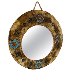 Ceramic Mirror by La Roue Vallauris, France, 1960s