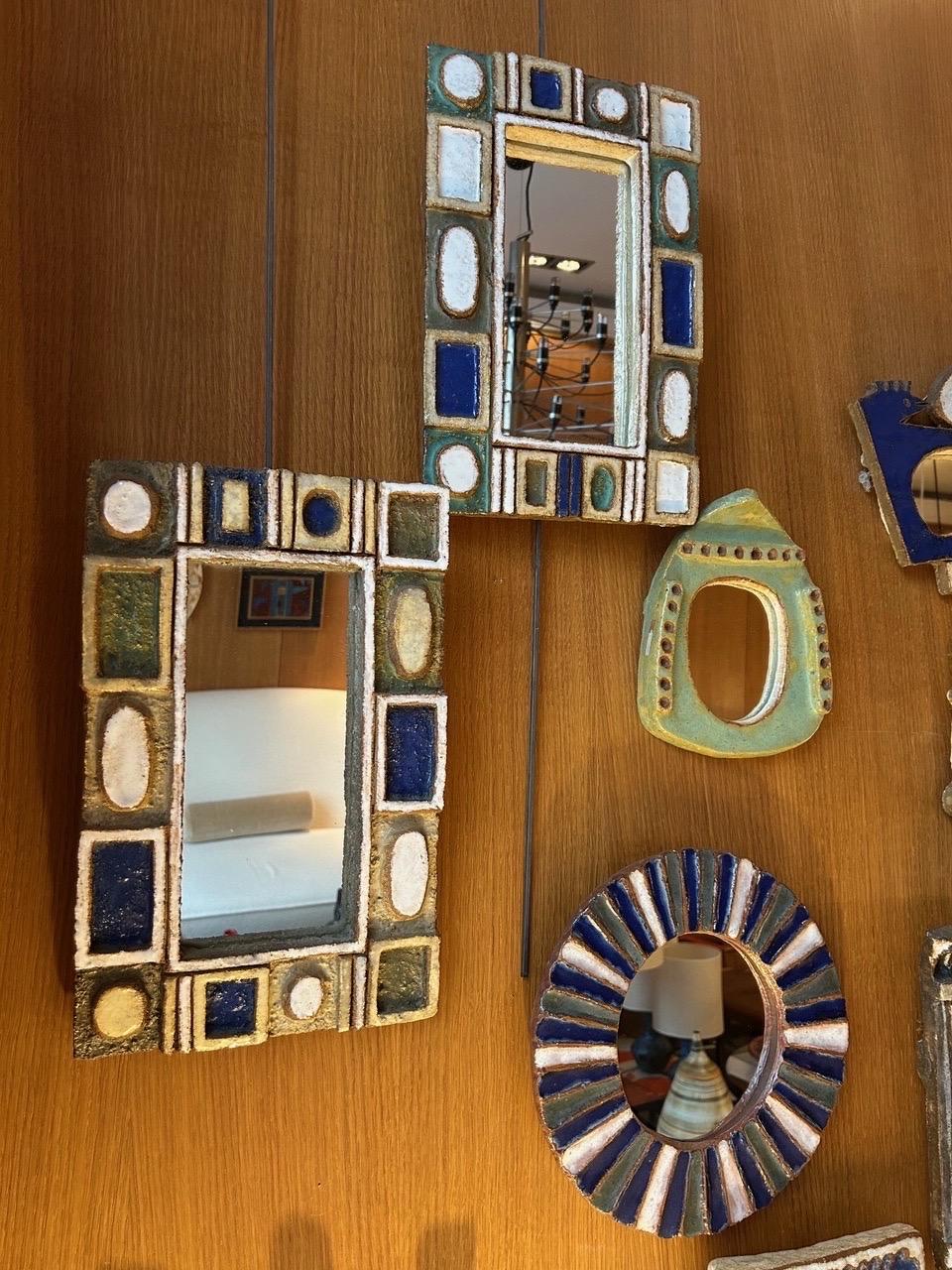 Hand-Crafted Ceramic mirror by les Argonautes, France 1960's For Sale