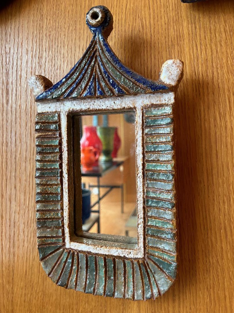 French Ceramic Mirror by les Argonautes, France 1960s