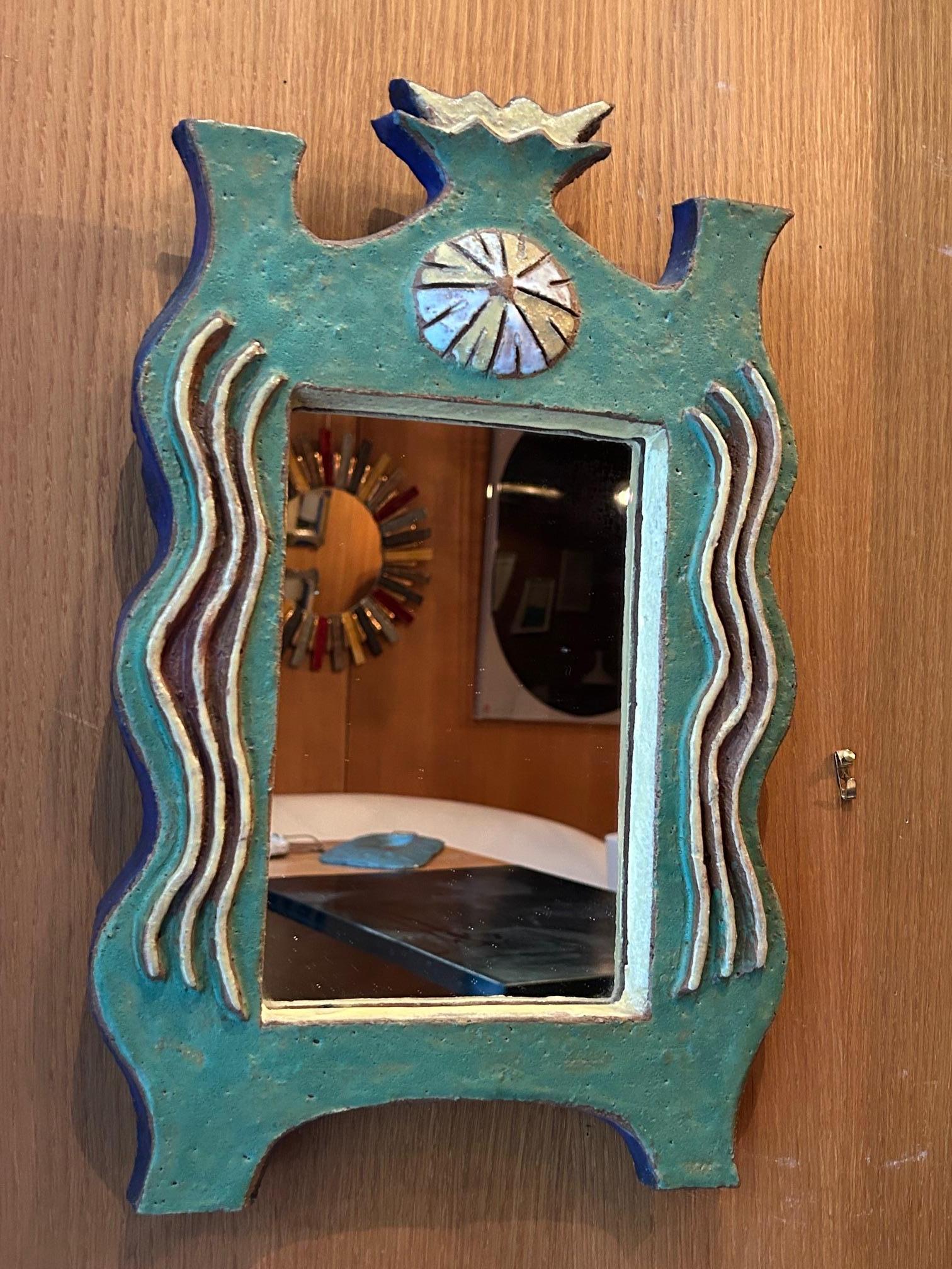 Miroir en céramique par les Argonautes, france 1960s, signé
