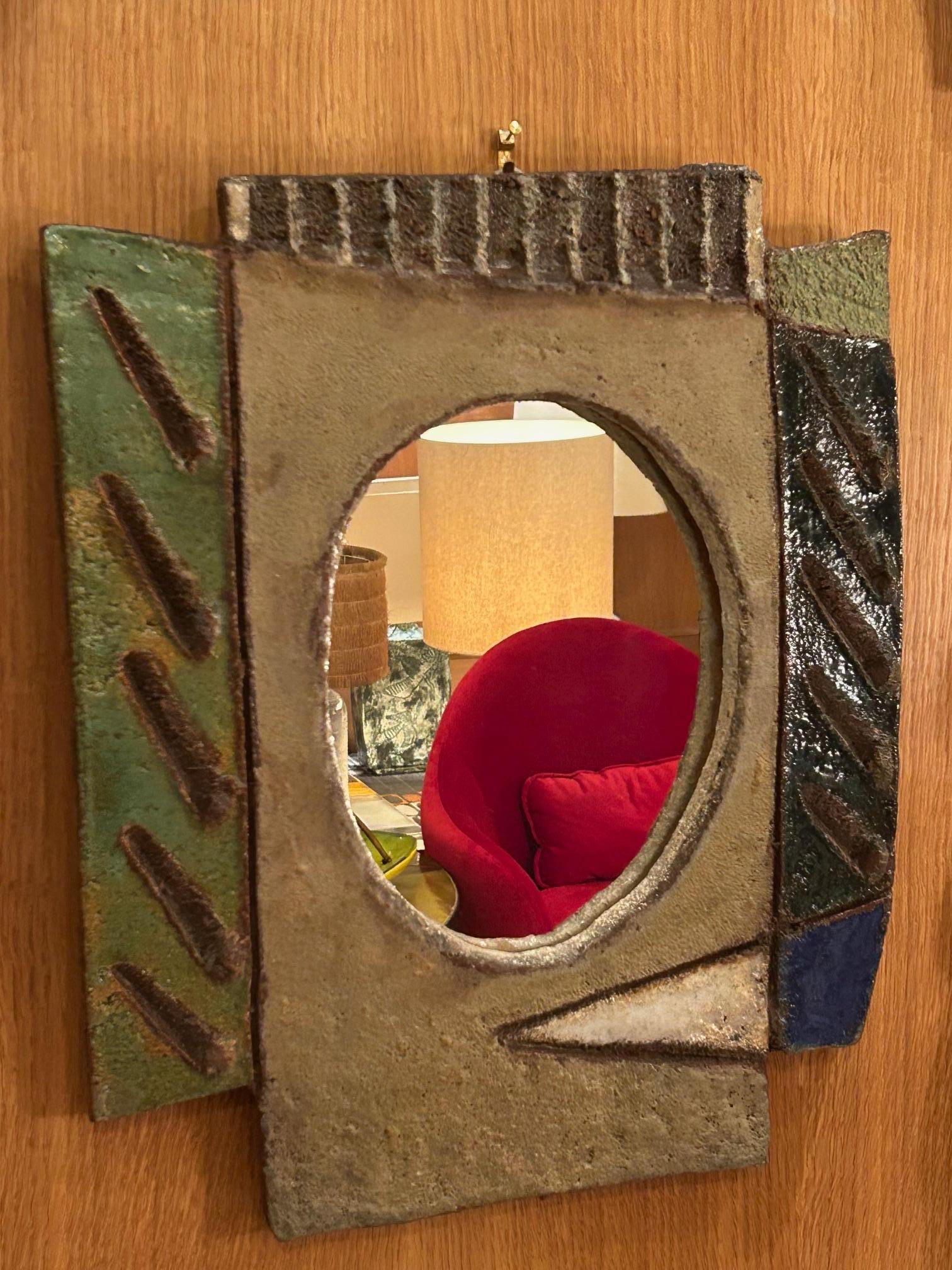 Ceramic mirror by les Argonautes, France 1960's, Vallauris