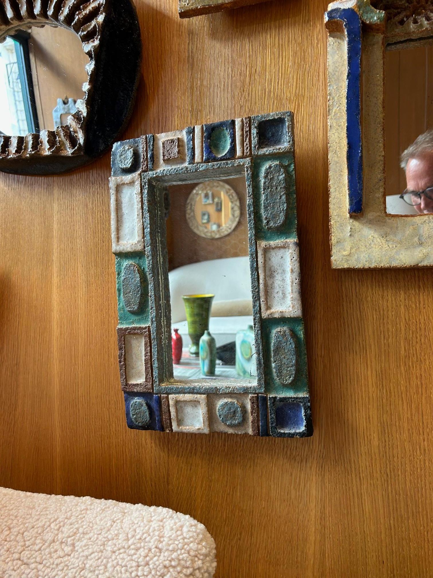 Hand-Crafted Ceramic mirror by les Argonautes, France 1960's For Sale