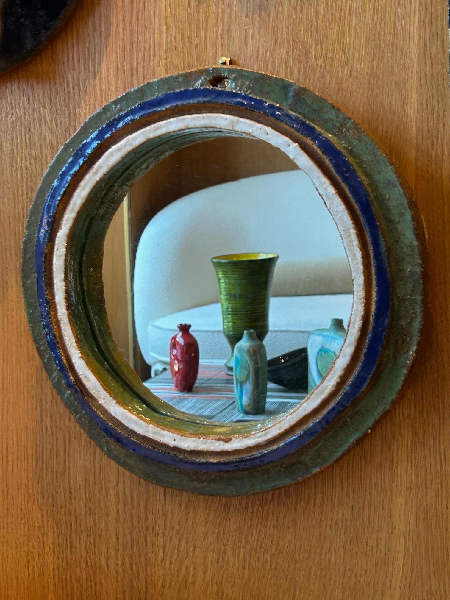 Ceramic mirror by les Argonautes, France 1960's, Vallauris