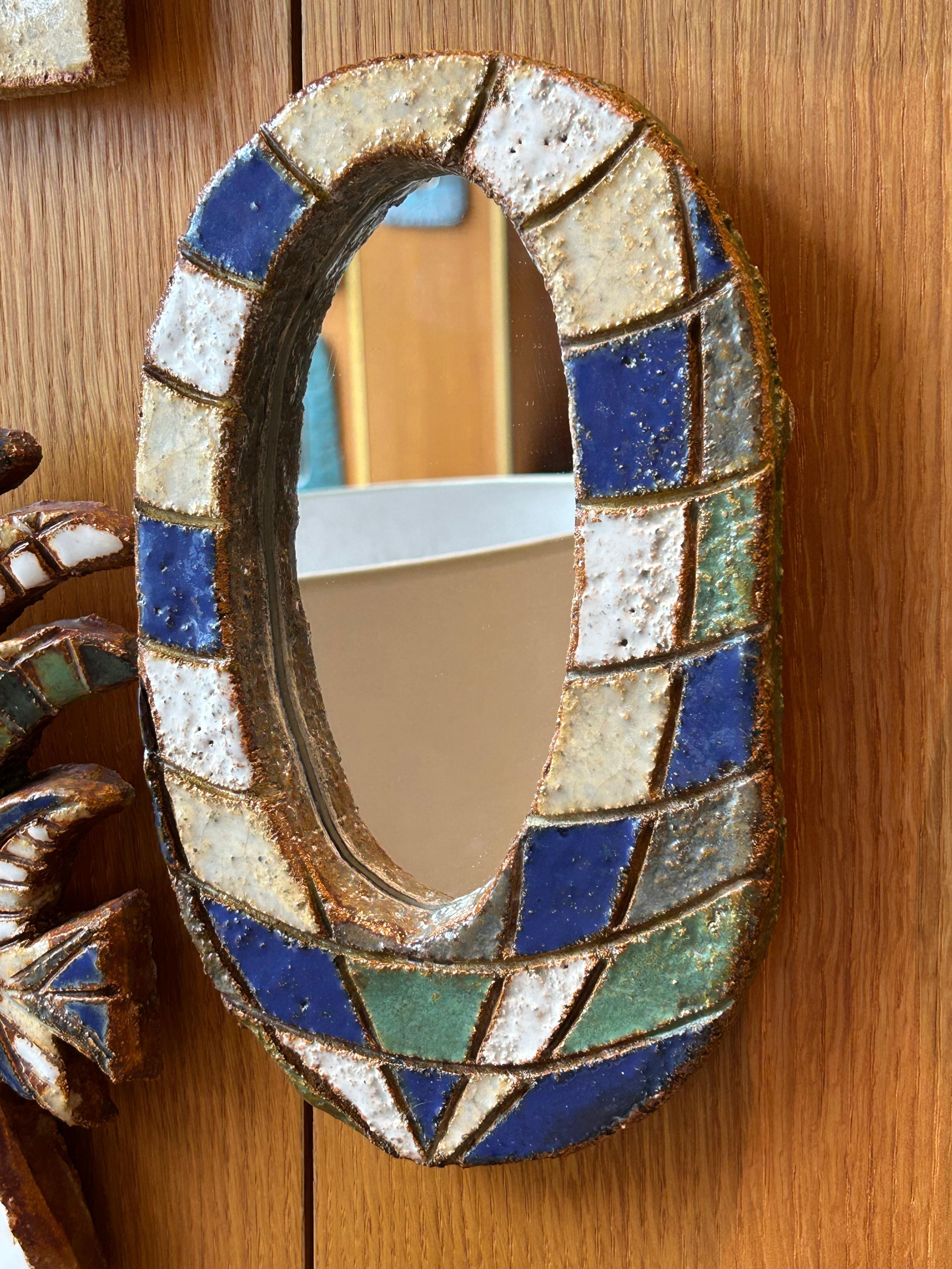 Miroir en céramique par les Argonautes, France 1960's, Vallauris