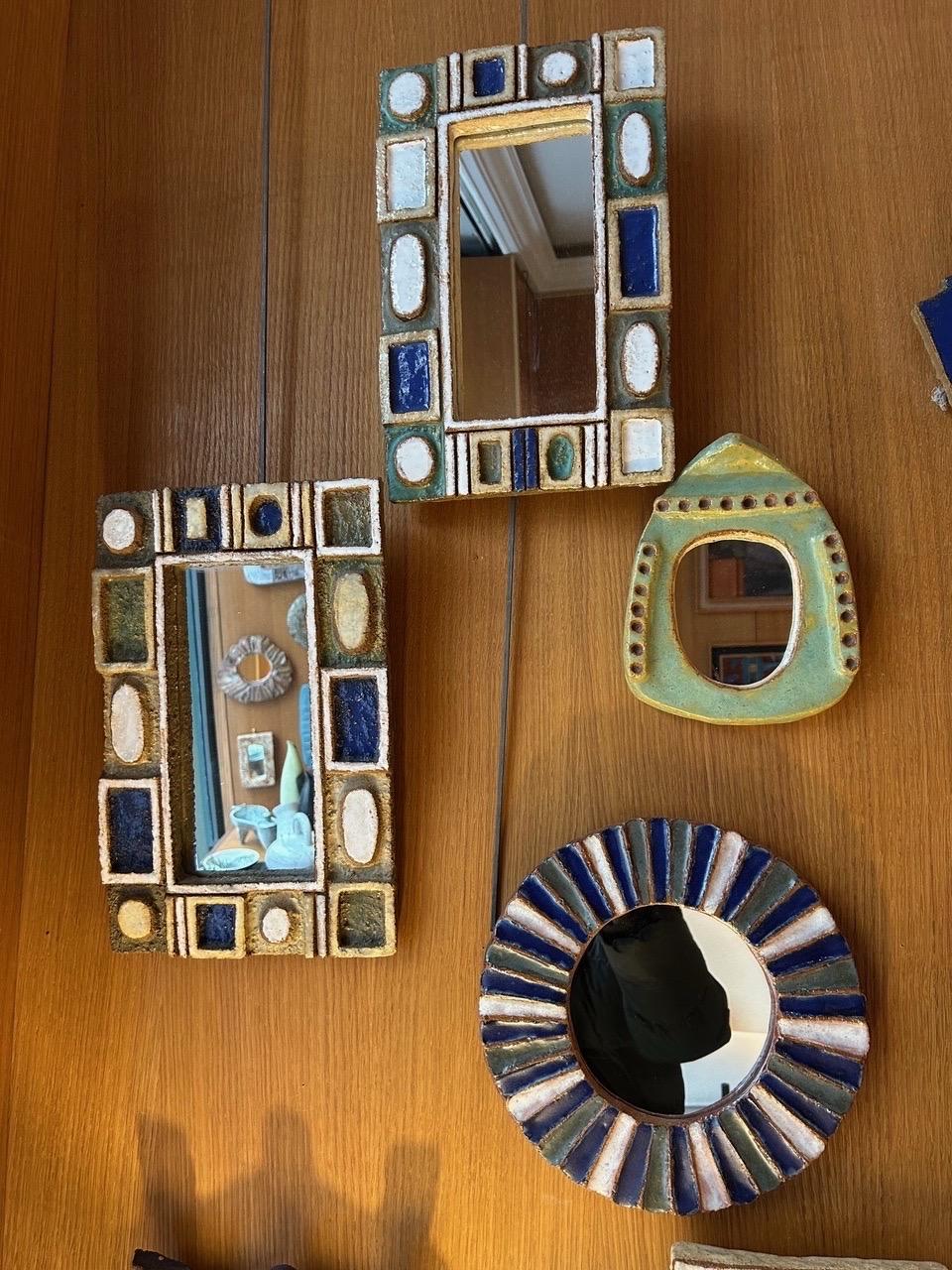 Ceramic mirror by les Argonautes, France 1960's In Good Condition For Sale In Paris, FR