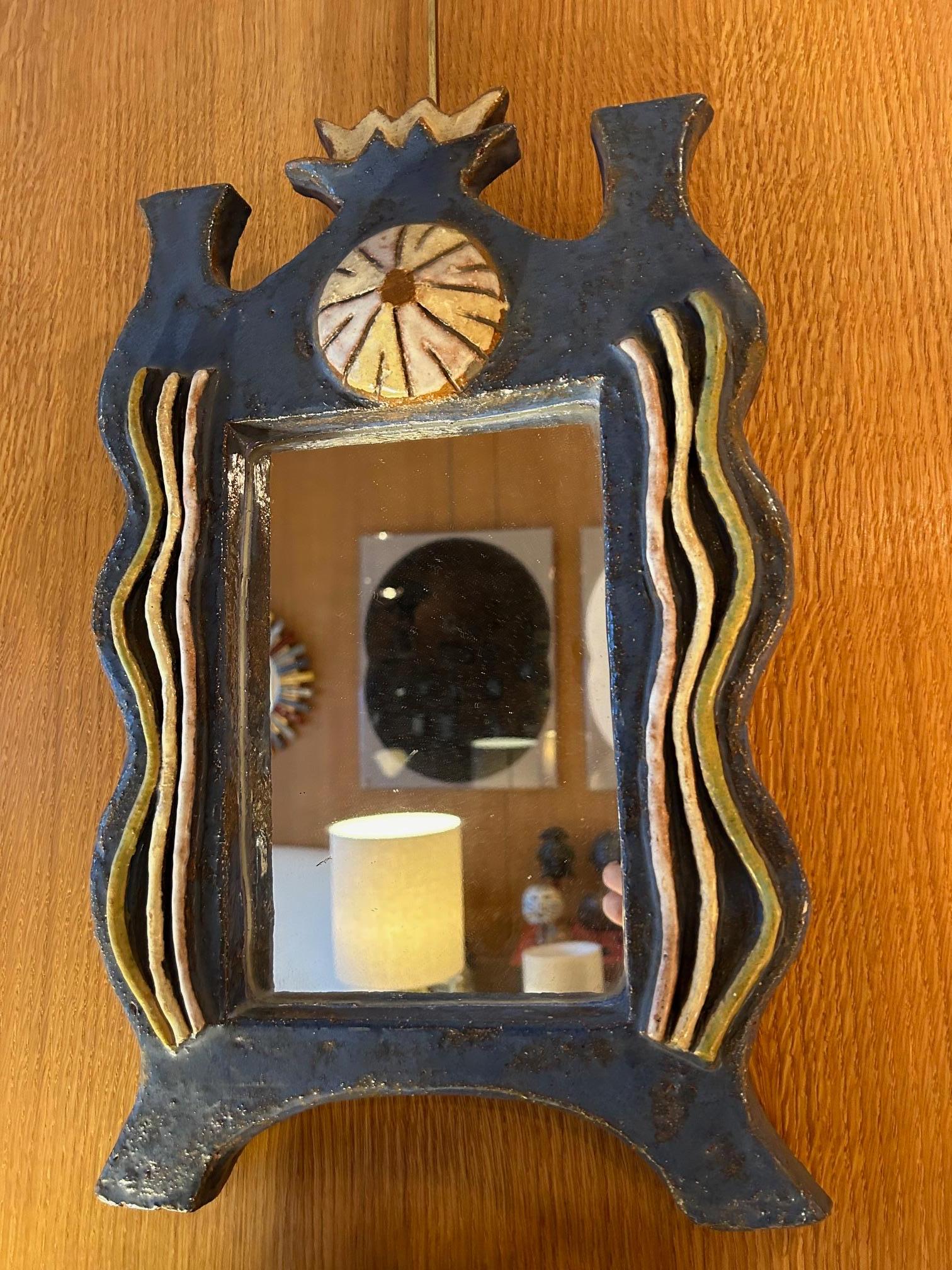Modern Ceramic Mirror by les Argonautes, France, 1960's For Sale