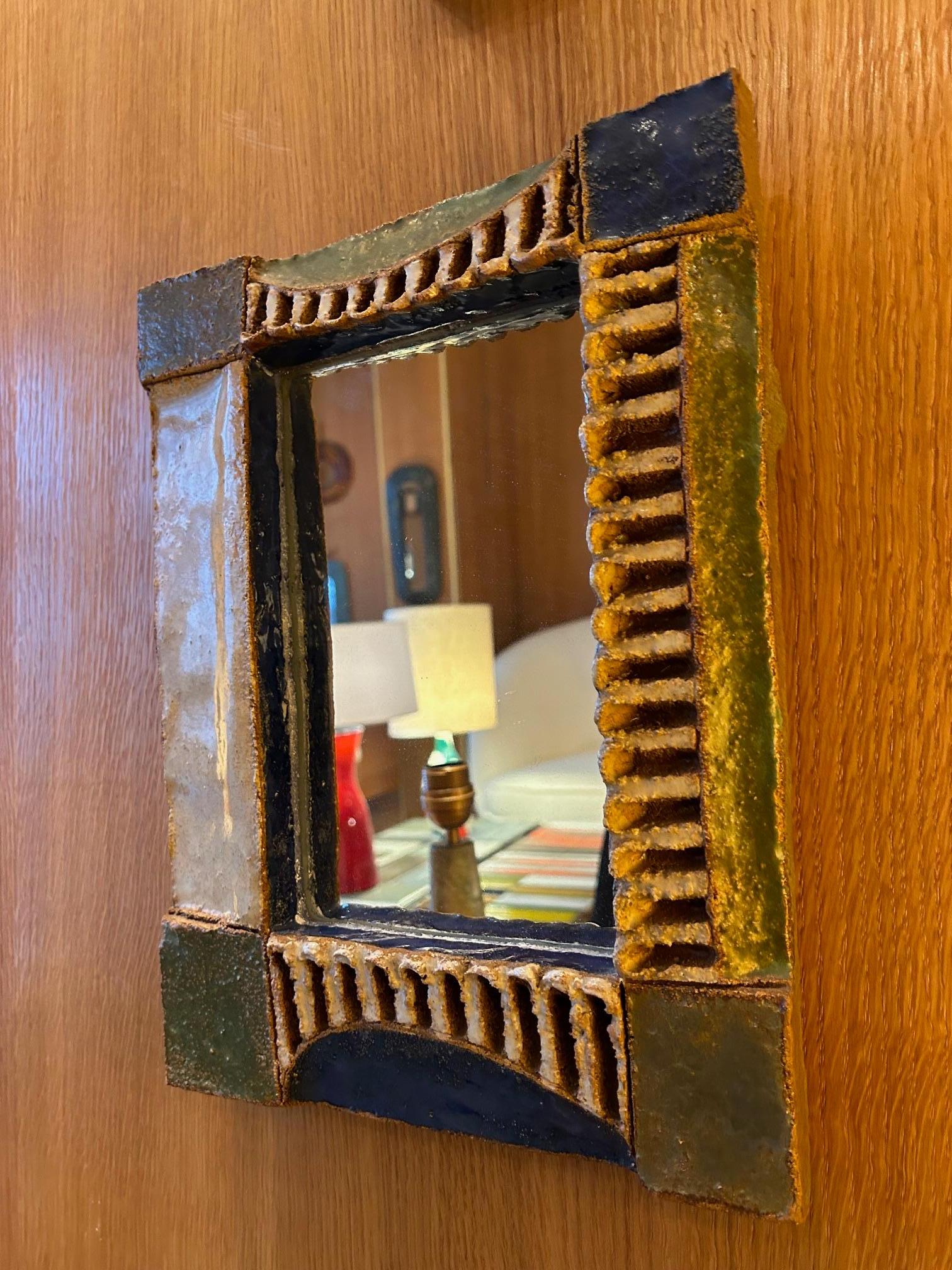 French Ceramic Mirror by les Argonautes, France 1960s For Sale