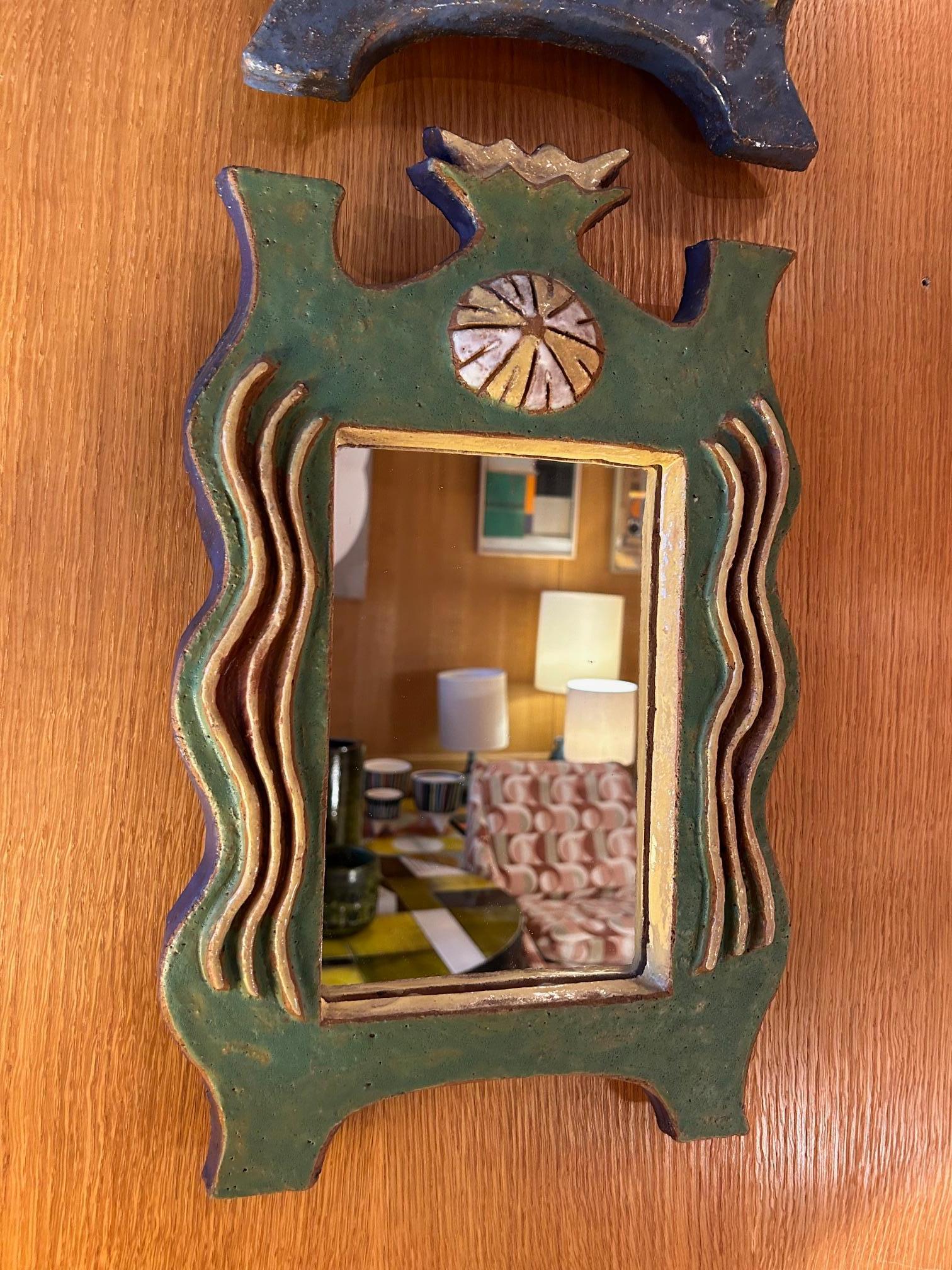 French Ceramic mirror by les Argonautes, France, 1960's For Sale