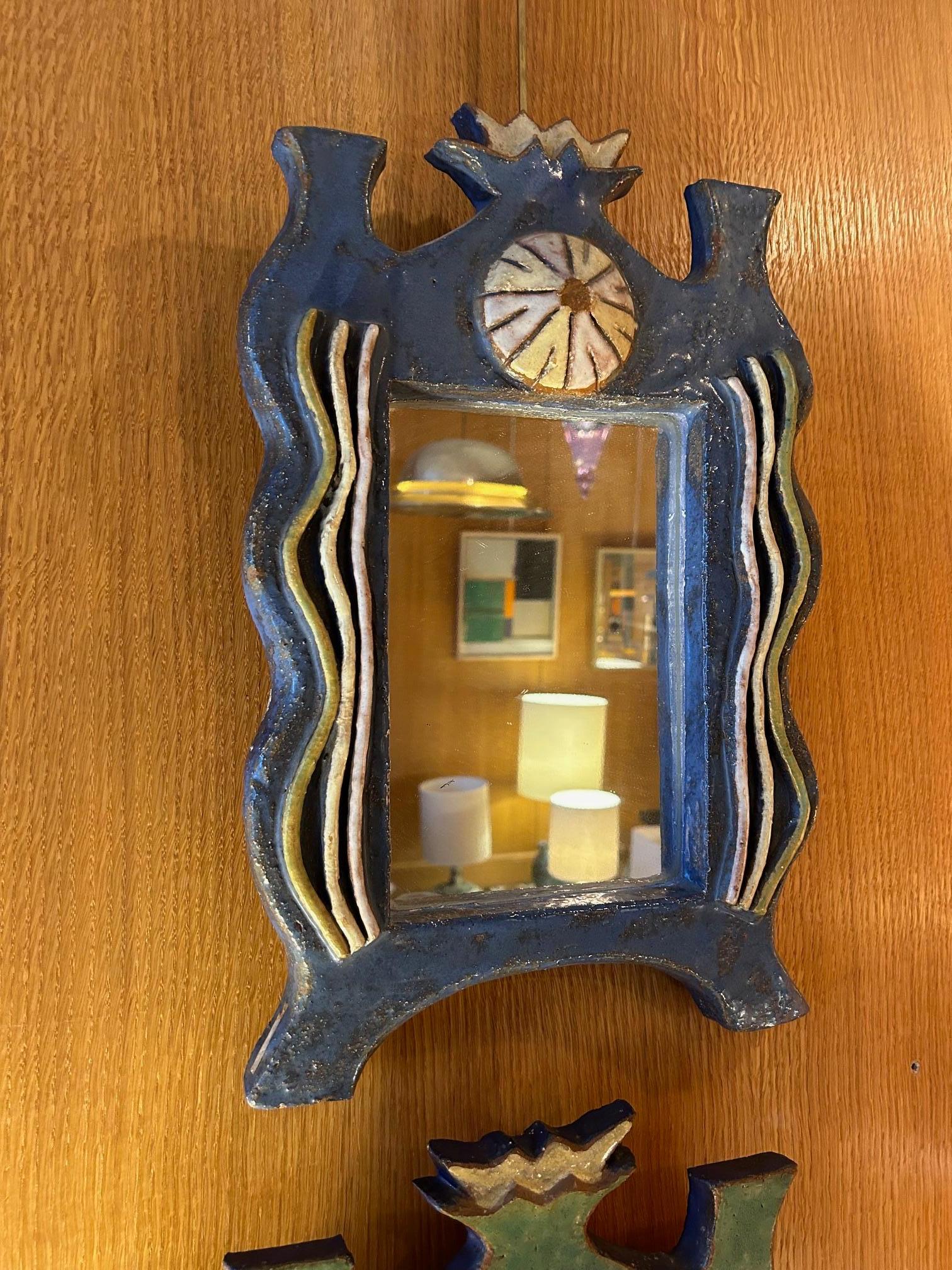 French Ceramic Mirror by les Argonautes, France, 1960's For Sale