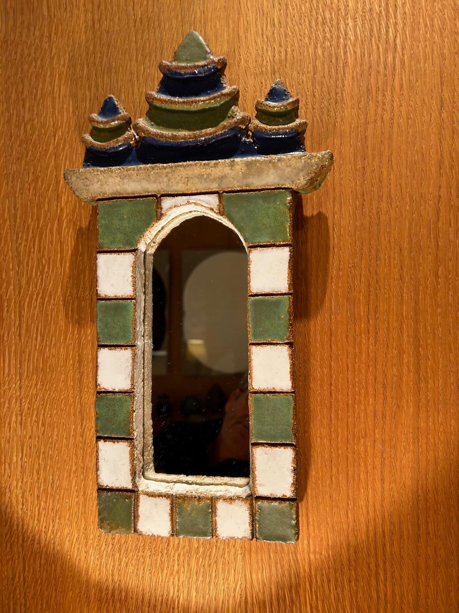French Ceramic mirror by les Argonautes, France, 1960's For Sale