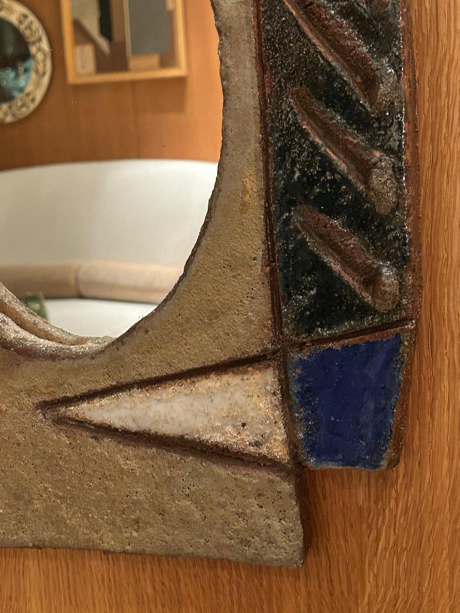 Hand-Crafted Ceramic mirror by les Argonautes, France 1960's For Sale