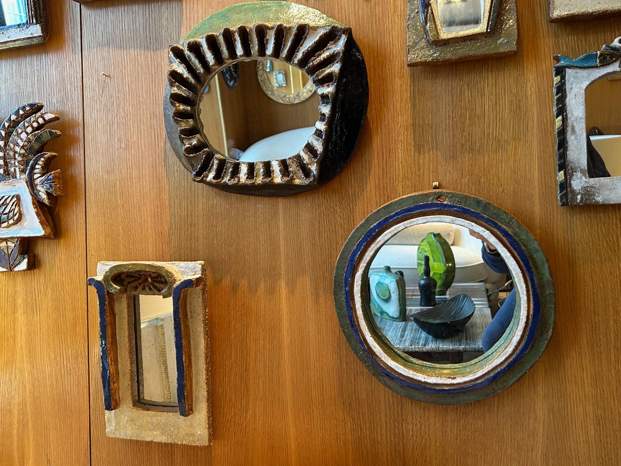 Hand-Crafted Ceramic mirror by les Argonautes, France 1960's For Sale