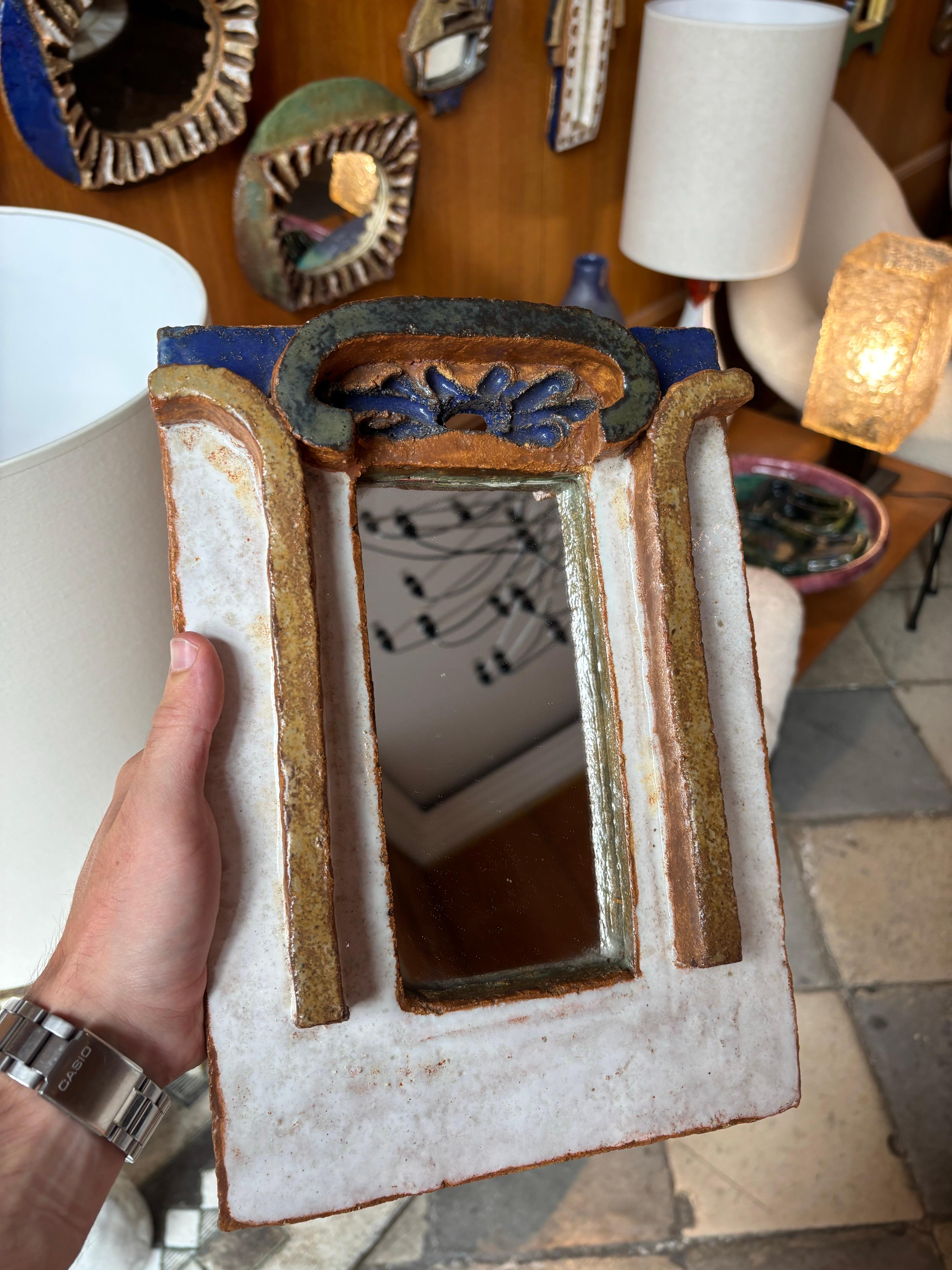 Mid-20th Century Ceramic mirror by les Argonautes, France 1960's For Sale