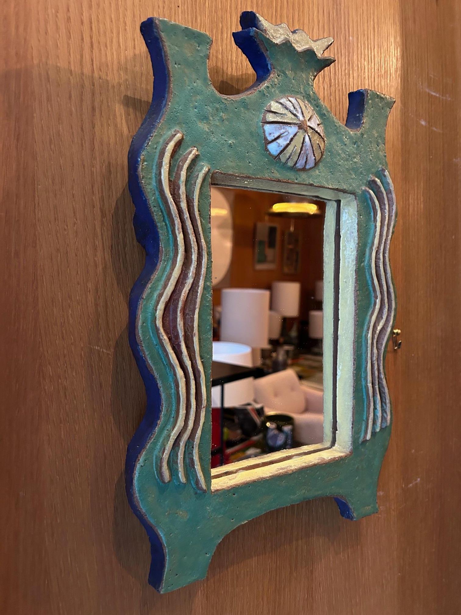 Ceramic Mirror by les Argonautes, france 1960s  In Good Condition For Sale In Paris, FR