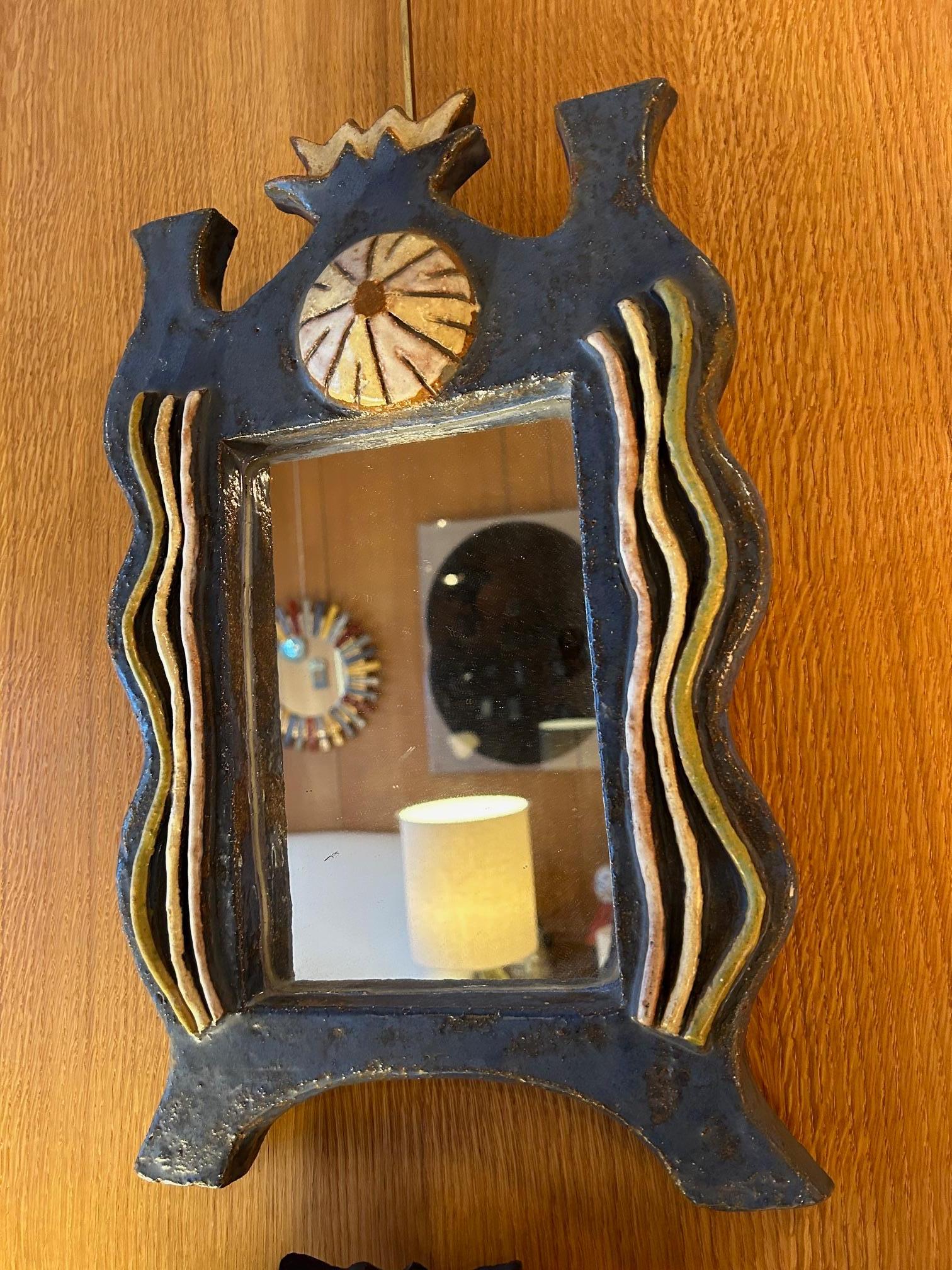 Ceramic Mirror by les Argonautes, France, 1960's In Good Condition For Sale In Paris, FR