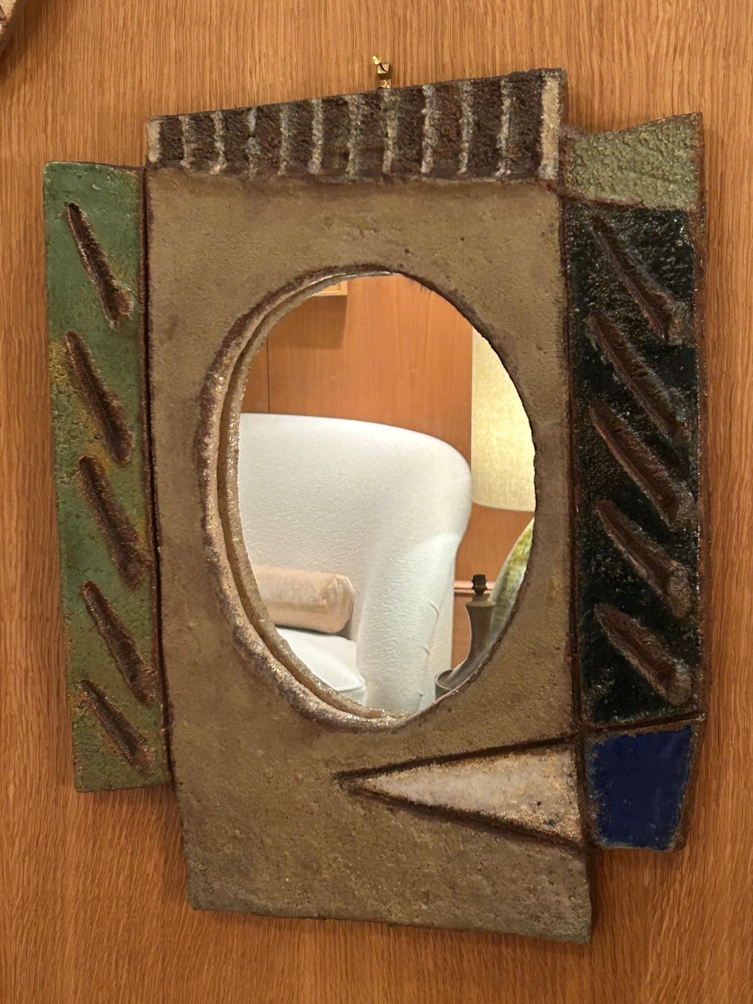 Ceramic mirror by les Argonautes, France 1960's In Good Condition For Sale In Paris, FR