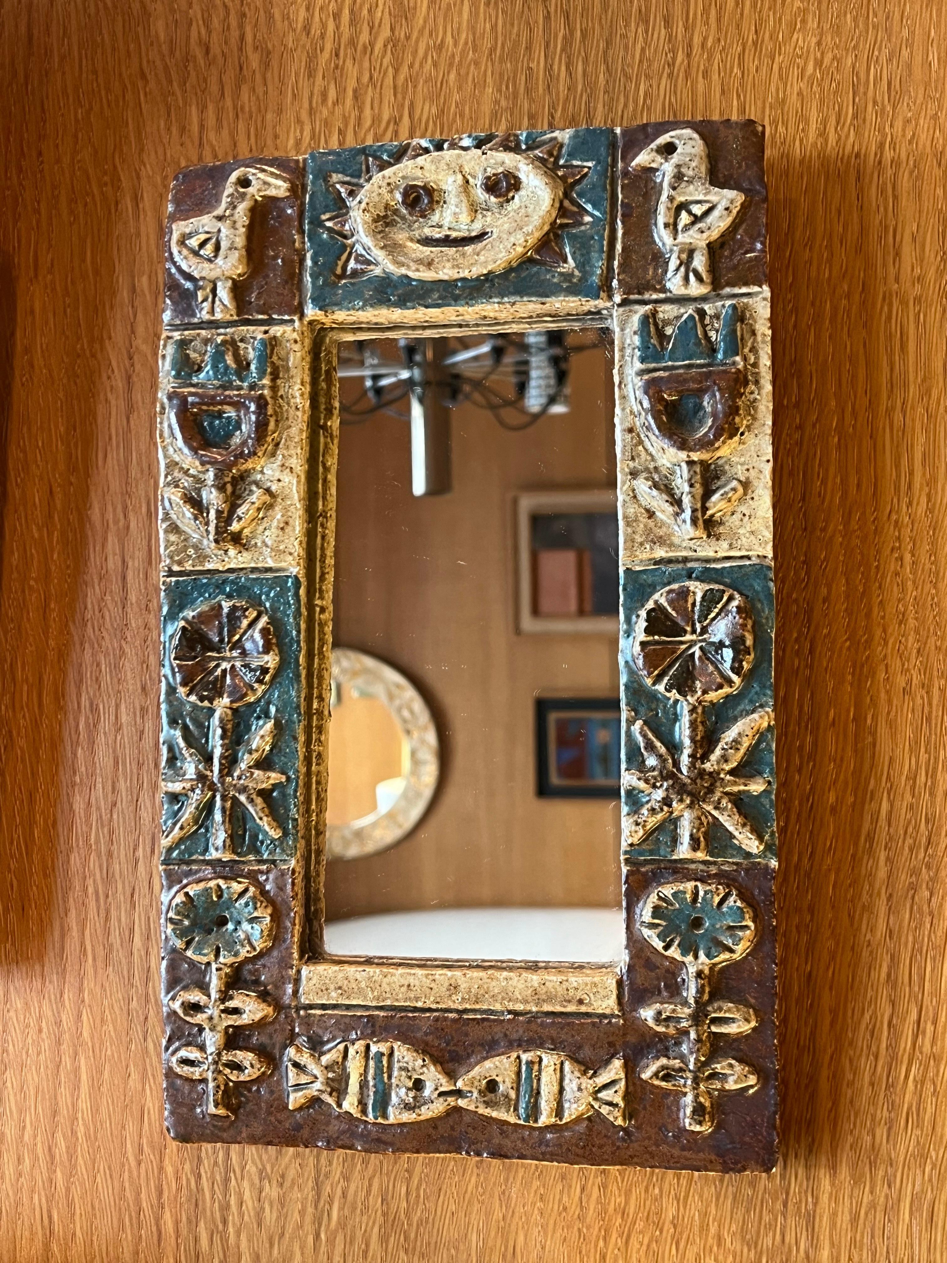 Mid-20th Century Ceramic mirror by les Argonautes, France 1960's For Sale