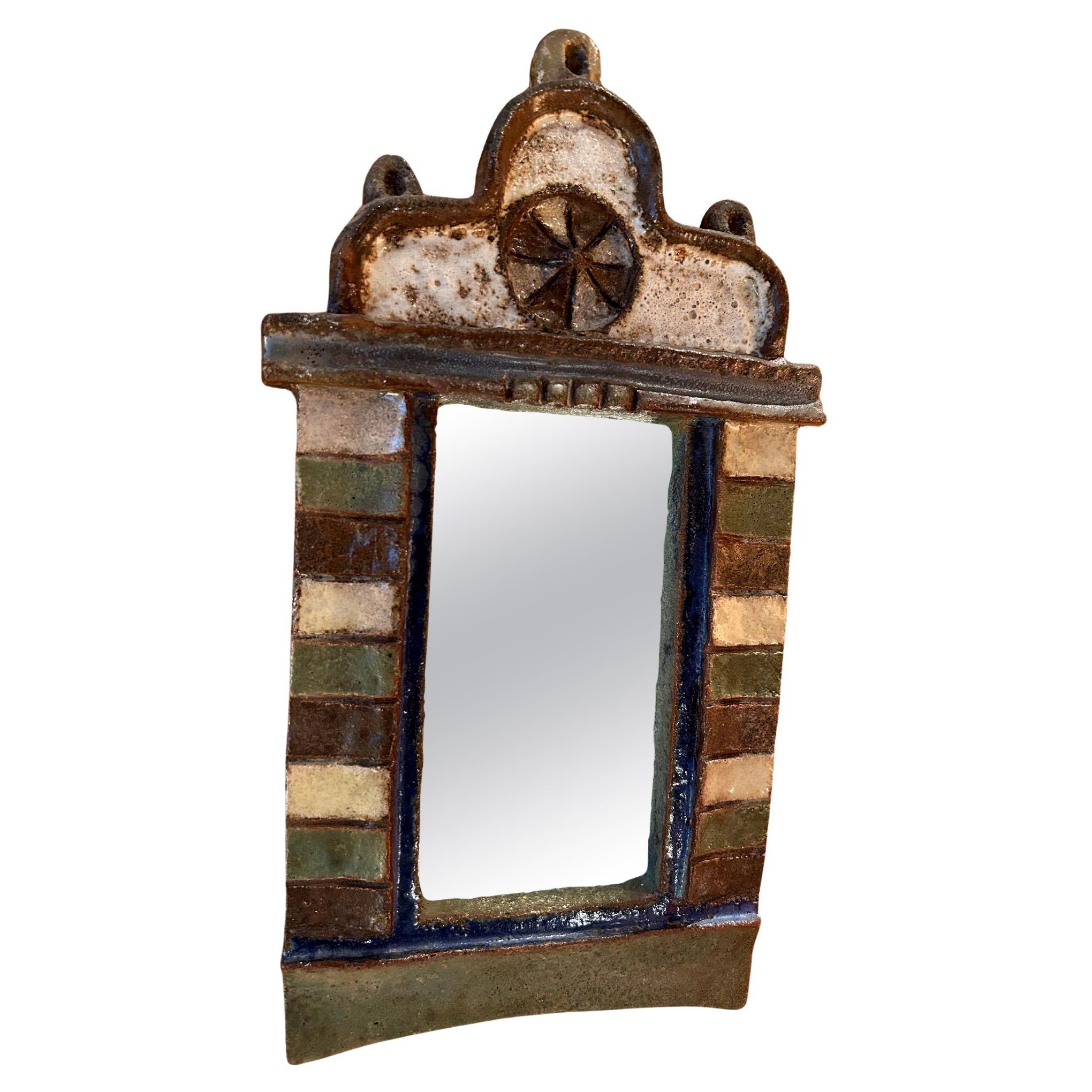 Ceramic mirror by les Argonautes, France, 1960's