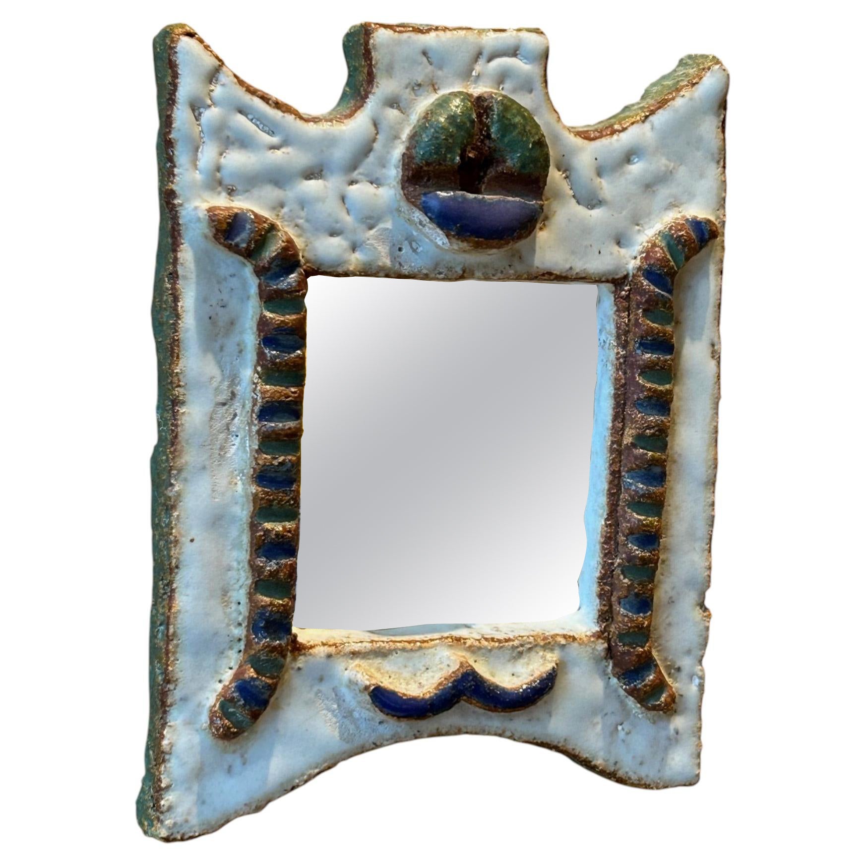 Ceramic mirror by les Argonautes, France 1960's