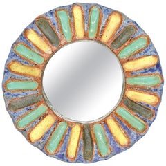 Ceramic Mirror by Les Argonautes, Vallauris, 1960s