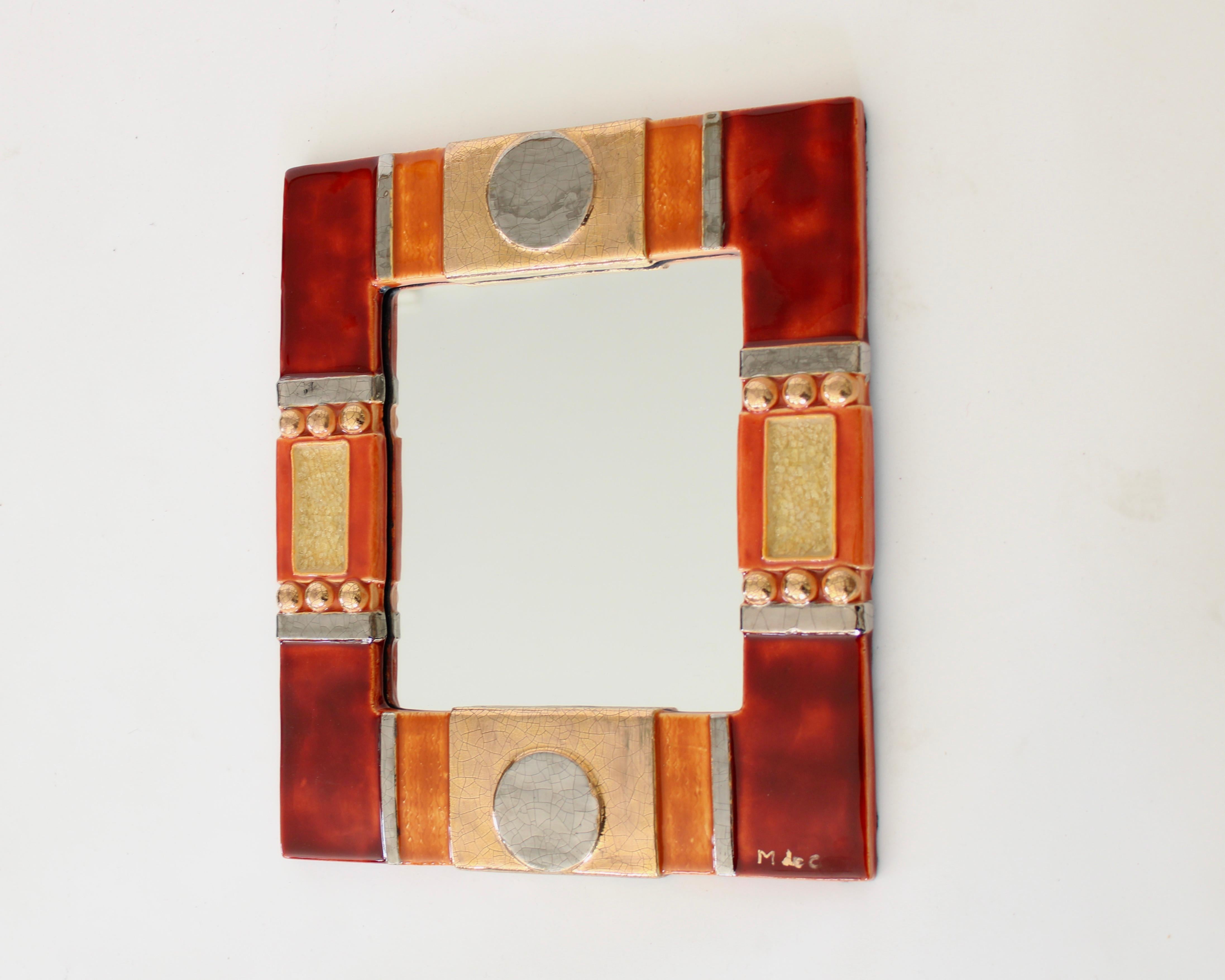 Ceramic Mirror by Marion de Crecy Daughter of Mithe Espelt Signed M de C 1