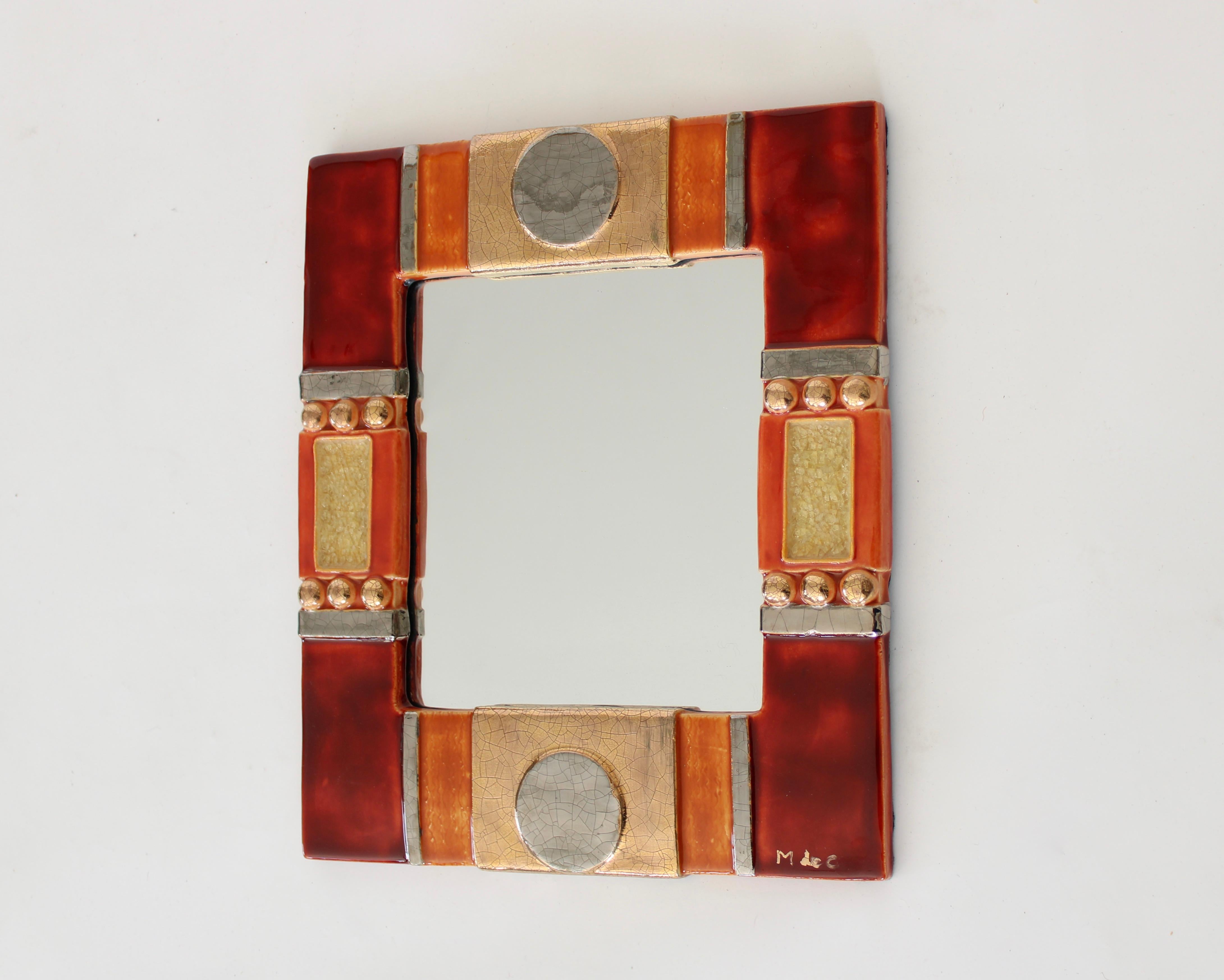 Ceramic Mirror by Marion de Crecy Daughter of Mithe Espelt Signed M de C 2