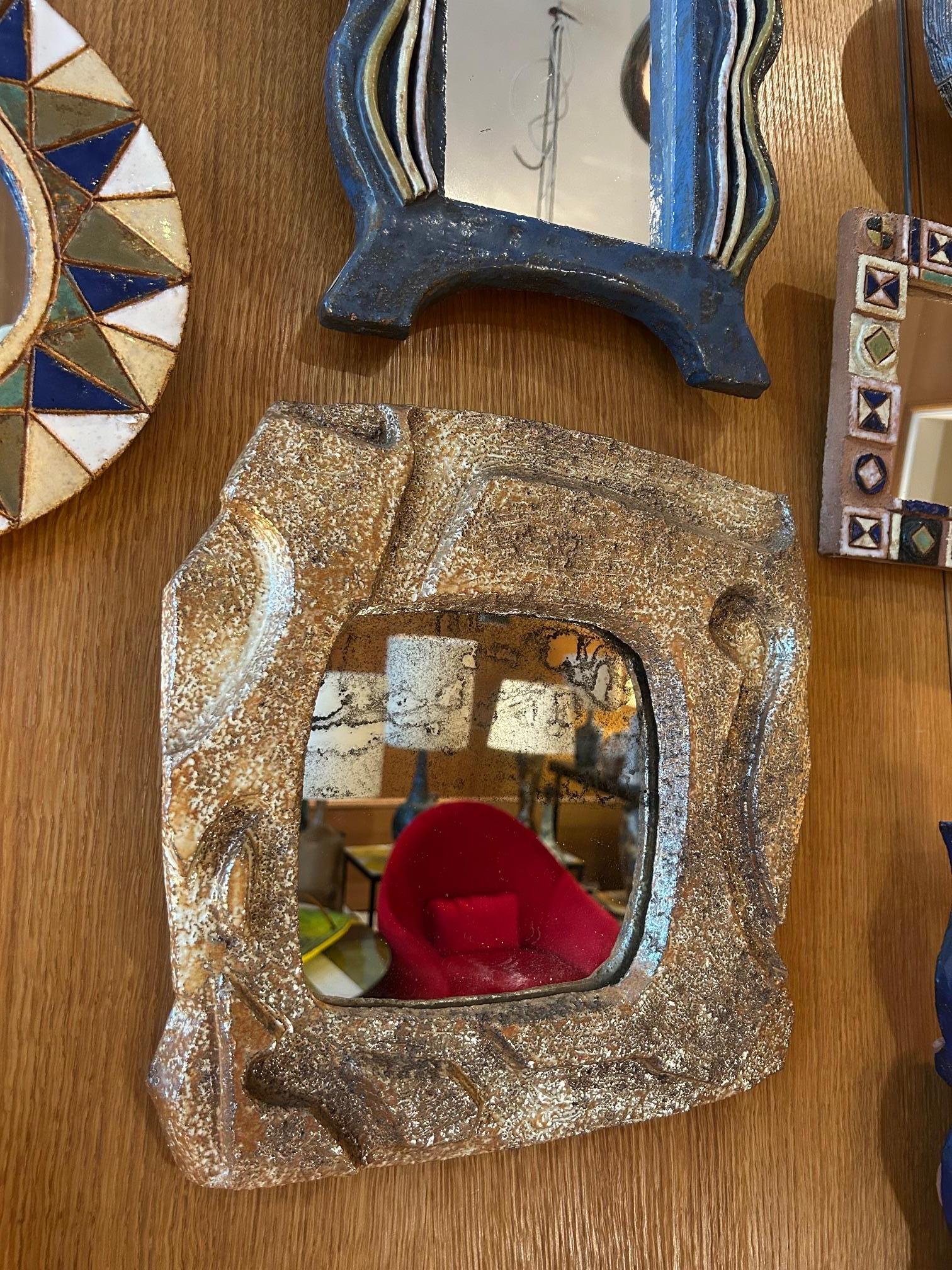Miroir en céramique de Marius Bessone, France, années 1970