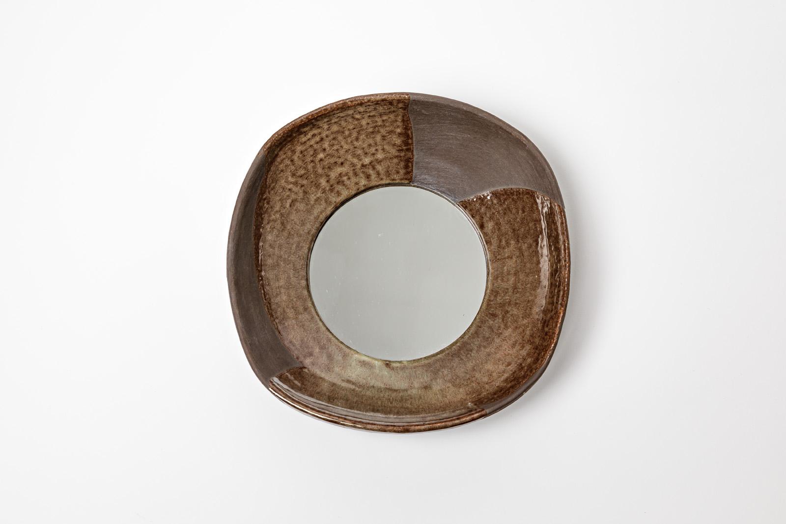 French Ceramic Mirror by Mia Jensen, Signed, Unique Piece, circa 2023