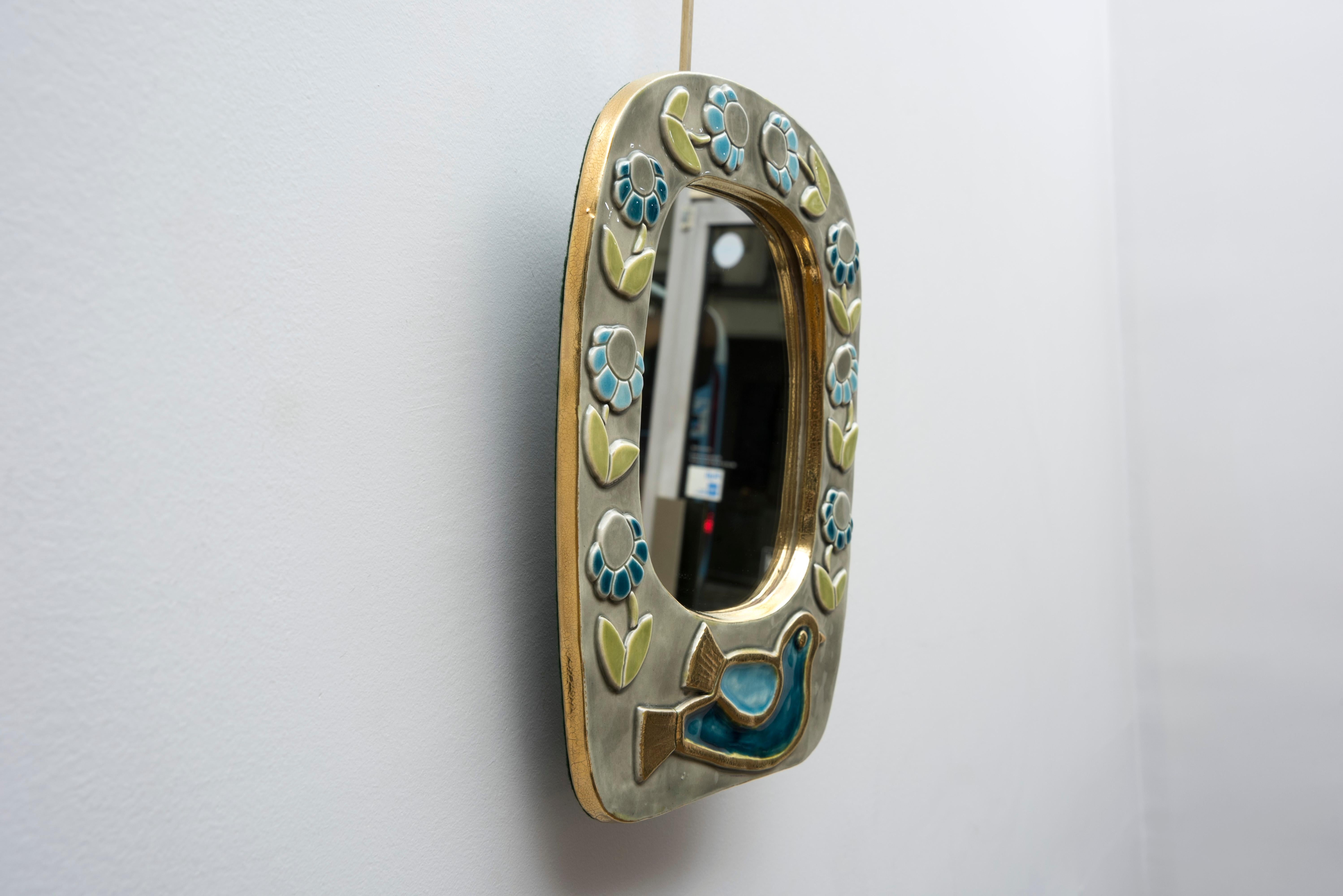 Mid-Century Modern Ceramic Mirror by Mithé Espelt