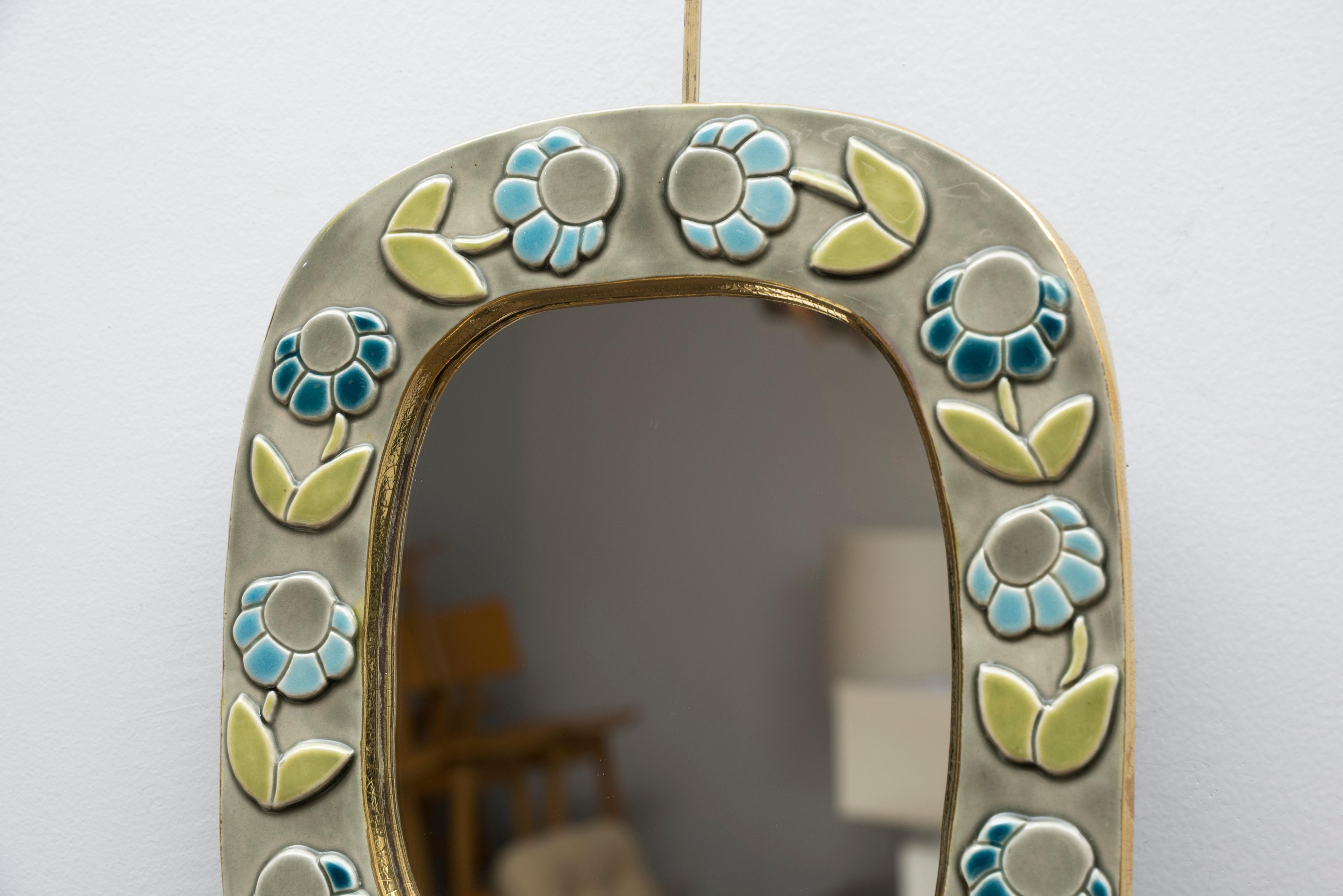 French Ceramic Mirror by Mithé Espelt