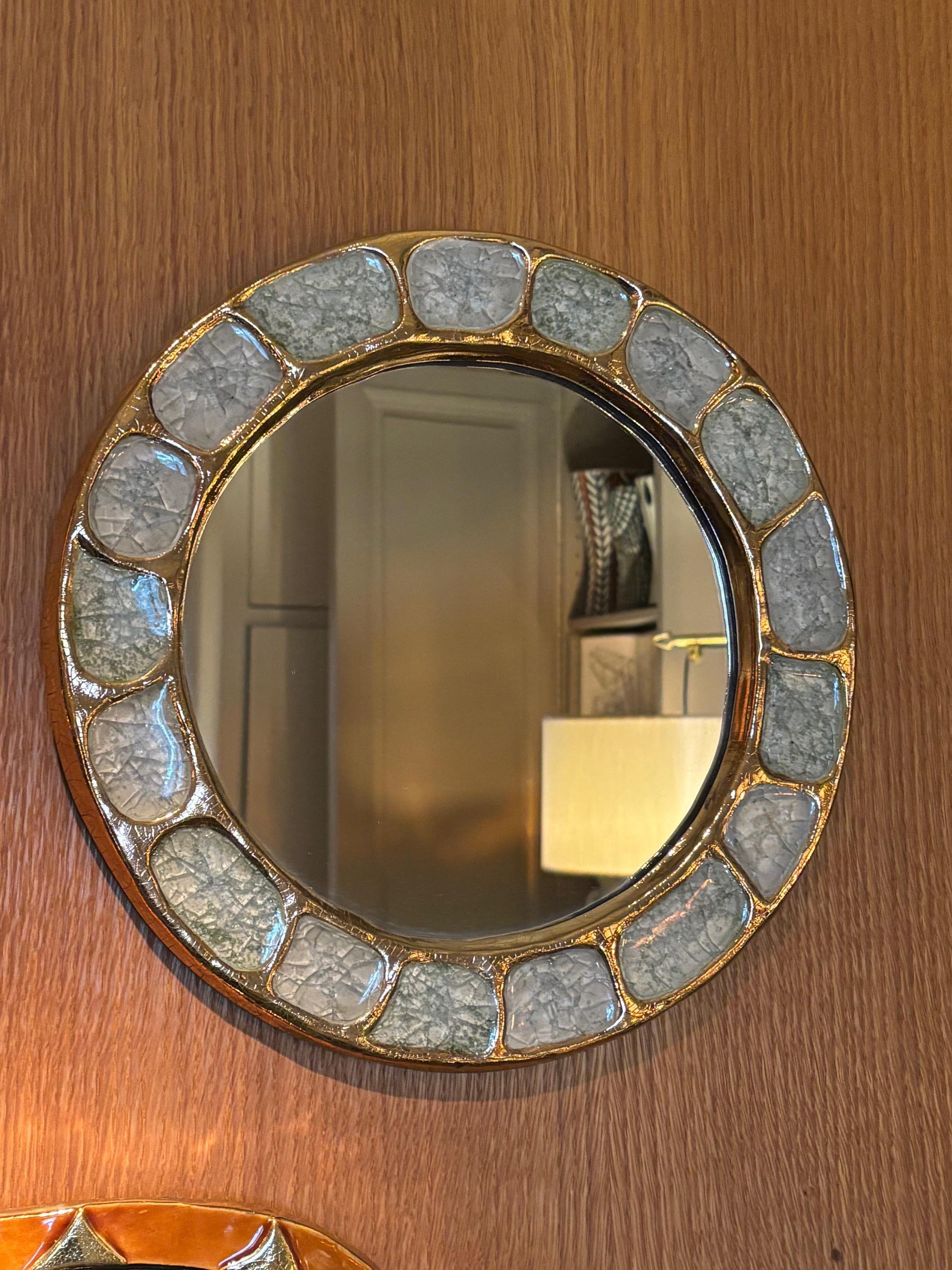 Miroir en céramique de Mithé Espelt, vague décor, France, années 1970