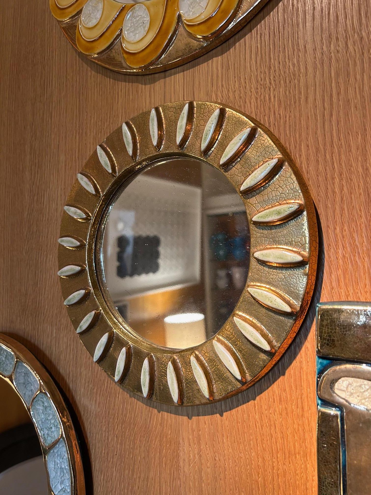 Ceramic mirror by Mithé Espelt, Ouvea decor, France, 1970's