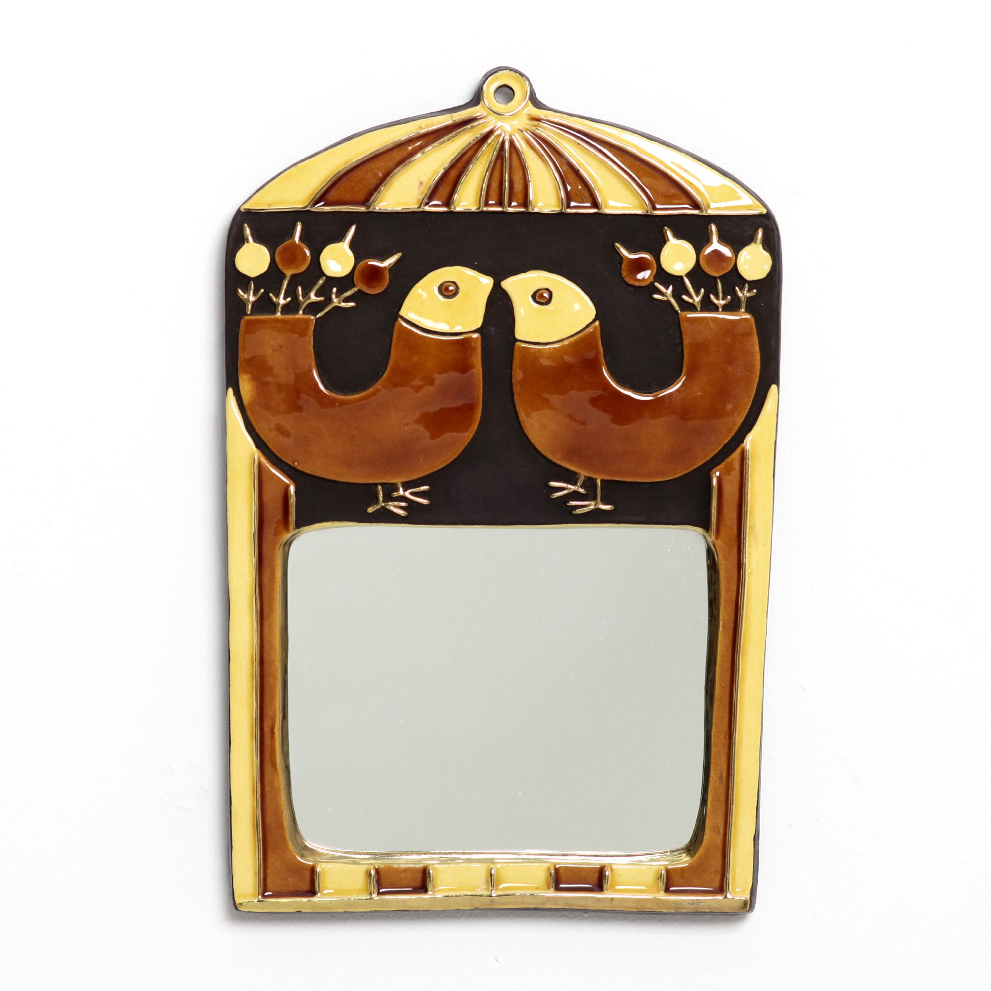 Mid-Century Modern Ceramic Mirror by Mithé Espelt, France, 1960s For Sale