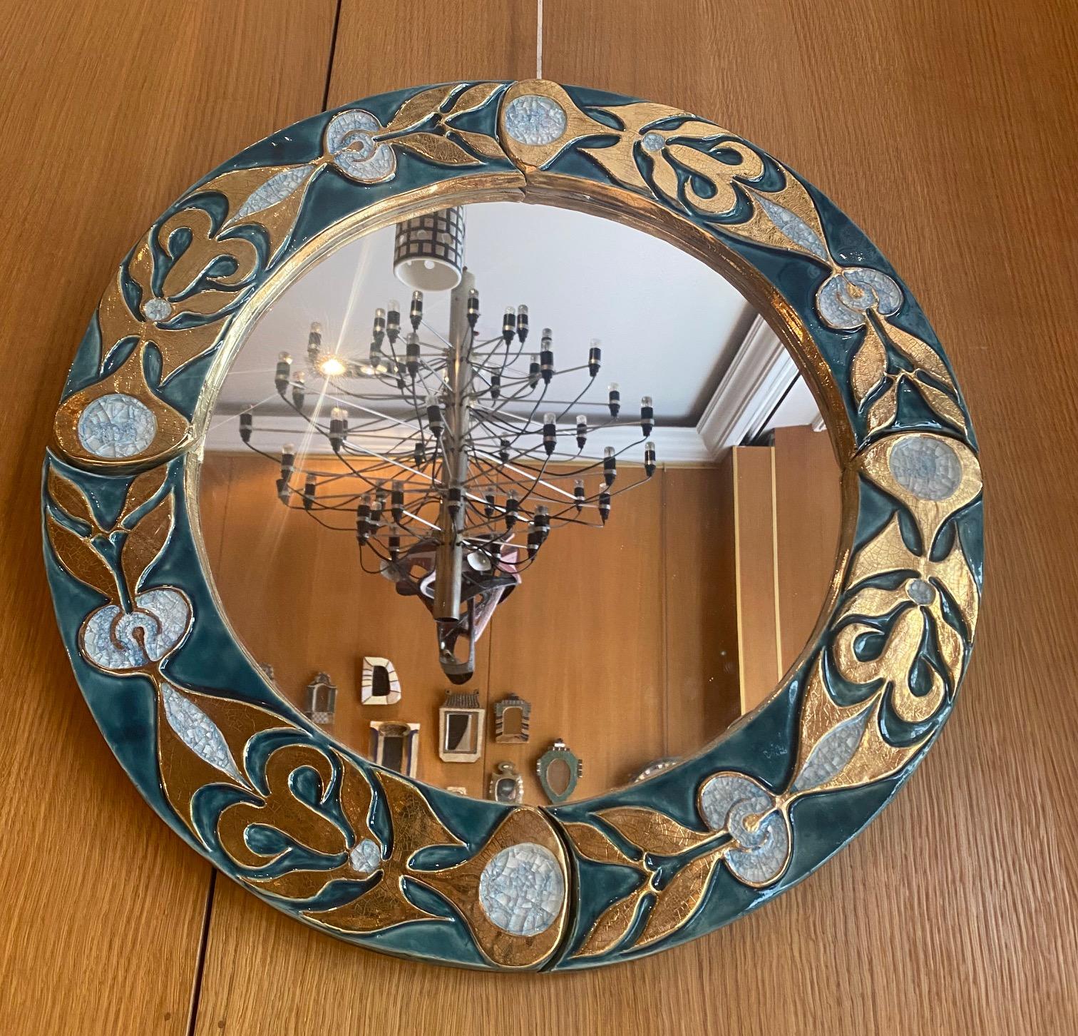 French Ceramic Mirror by Mithé Espelt, France, 1960s