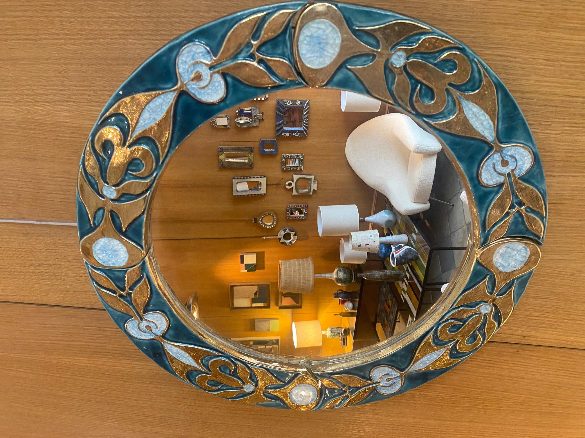 Ceramic Mirror by Mithé Espelt, France, 1960s In Good Condition In Paris, FR