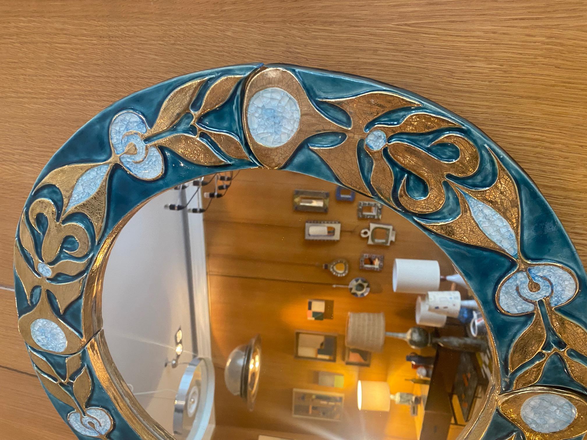 Mid-20th Century Ceramic Mirror by Mithé Espelt, France, 1960s