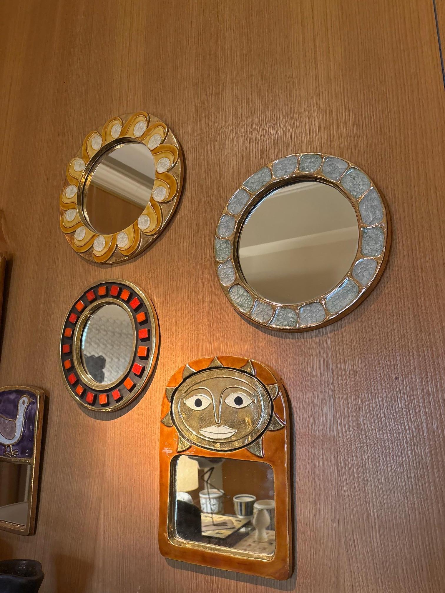 Miroir en céramique de Mithé Espelt, France, années 1960 Bon état - En vente à Paris, FR