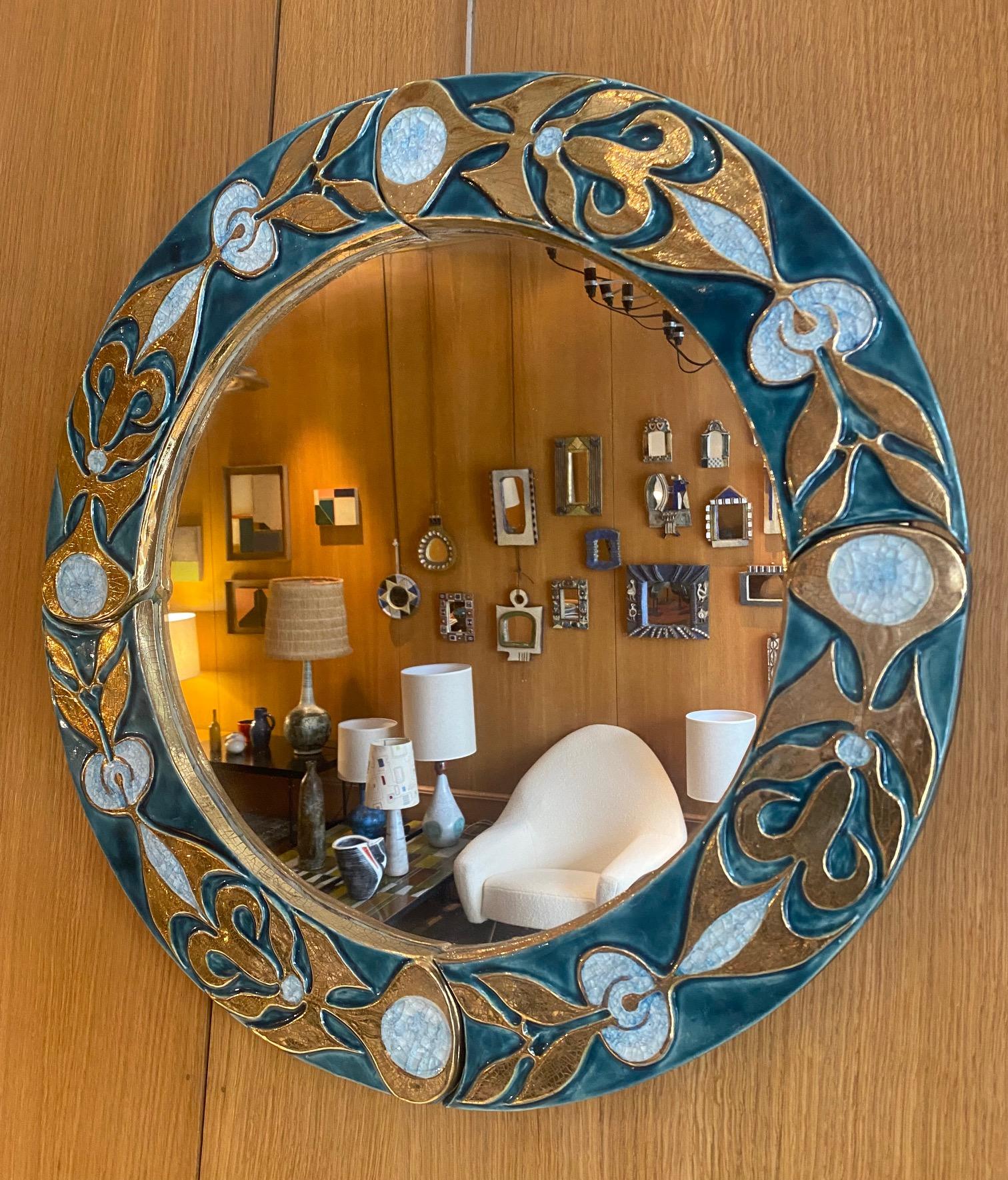 Ceramic Mirror by Mithé Espelt, France, 1960s 1