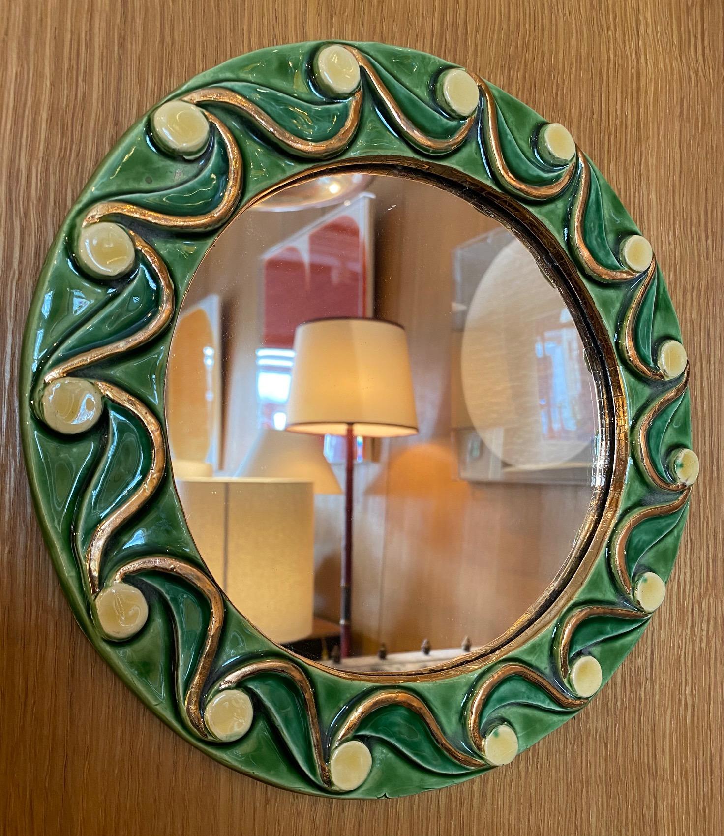 Ceramic mirror by Mithé Espelt, France, 1970s.
