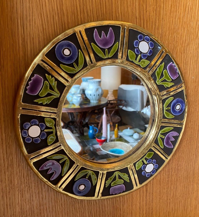 Mithe Espelt Work Ceramic Mirror by Mithé Espelt, France, 1970s For Sale at 1stDibs