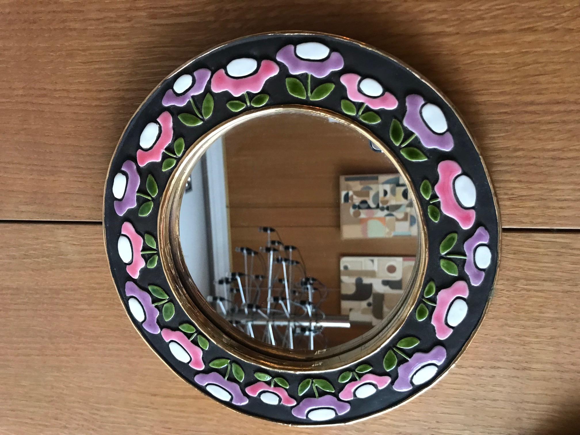 French Ceramic Mirror by Mithé Espelt, France, 1970s