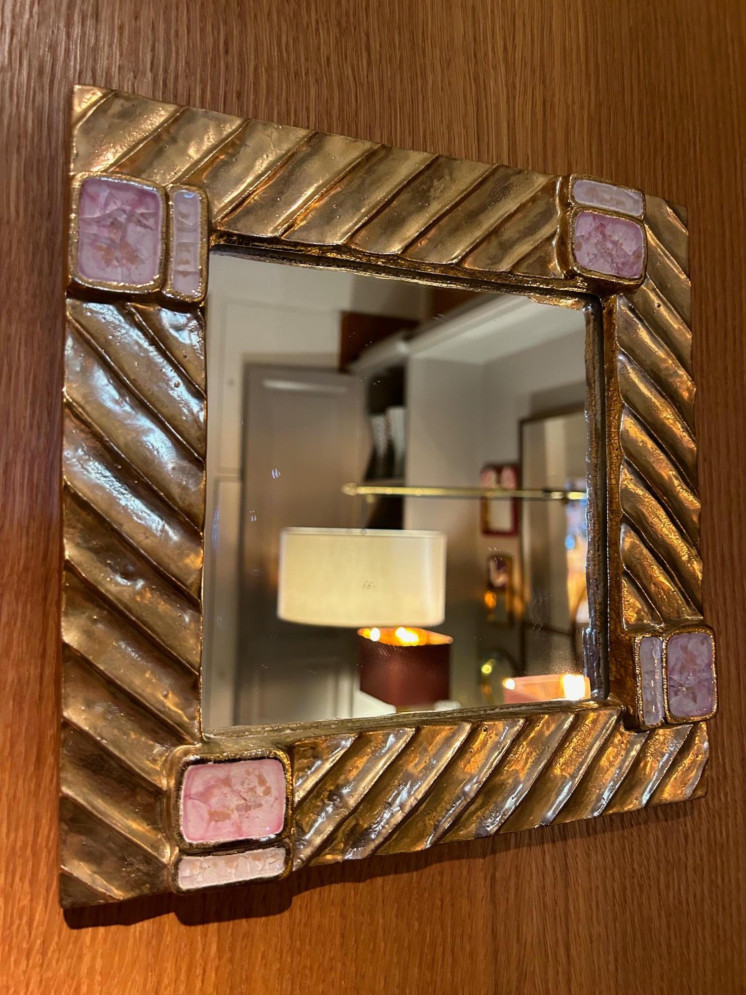 Ceramic mirror by Mithé Espelt, France, 1970's In Good Condition For Sale In Paris, FR