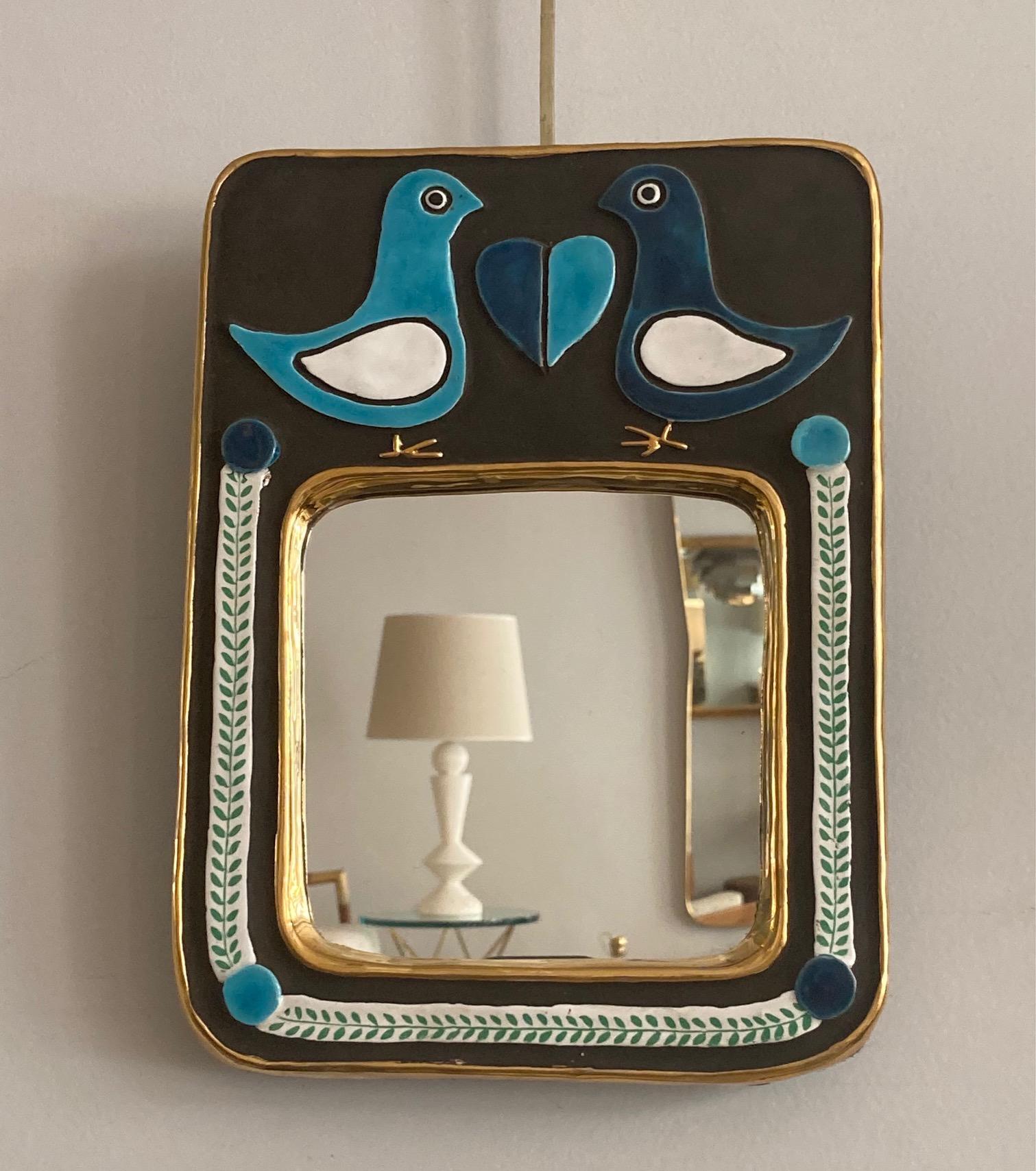 Mid-Century Modern Ceramic Mirror by Mithé Espelt, France, circa 1970