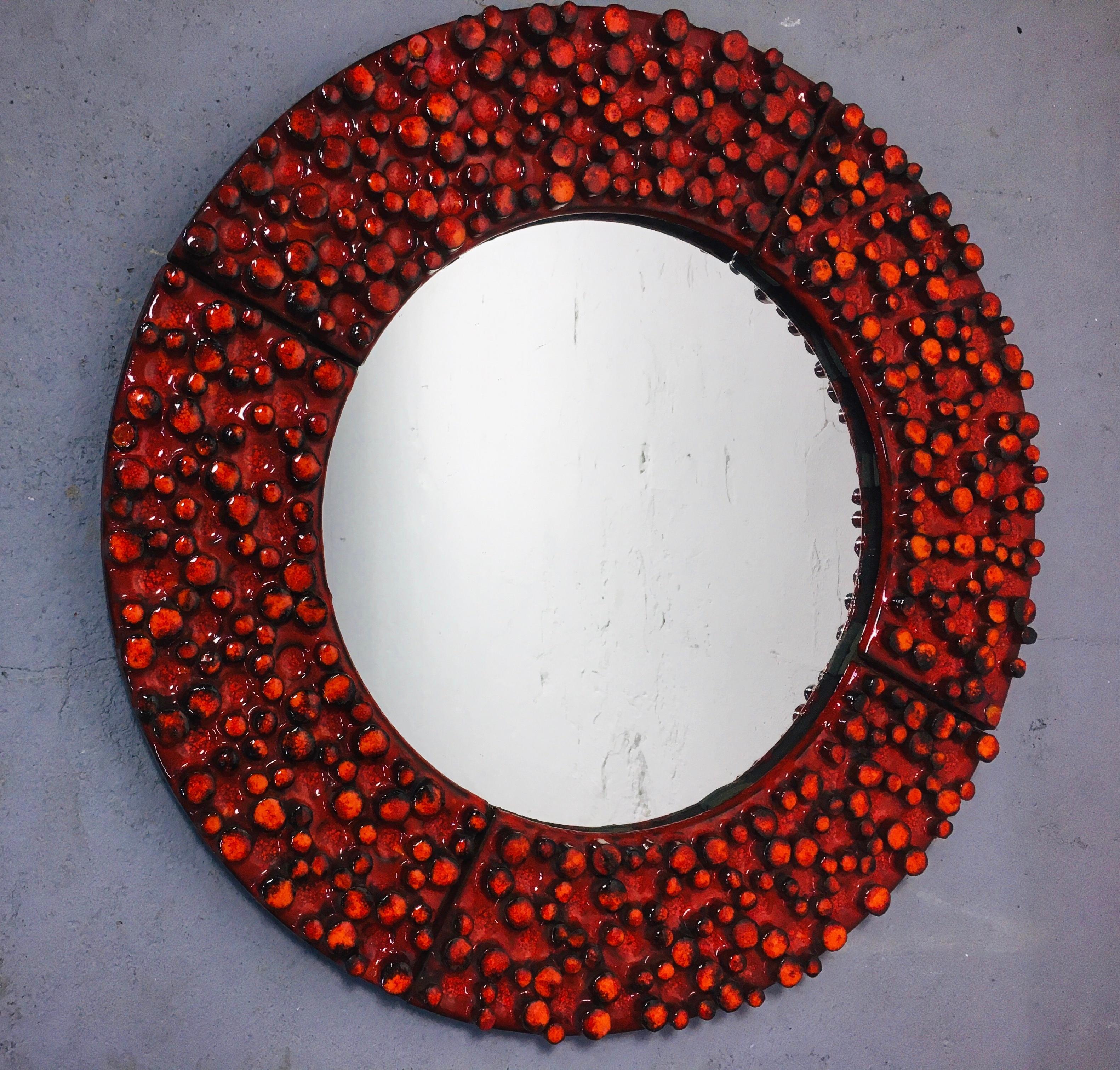 Mid-Century Modern Large Ceramic Mirror by Oswald Tieberghien For Sale