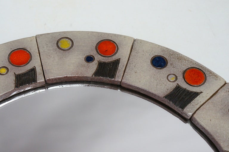Miroir Rond En Céramique Oswald Tieberghien (milieu XXe, Multicolore)