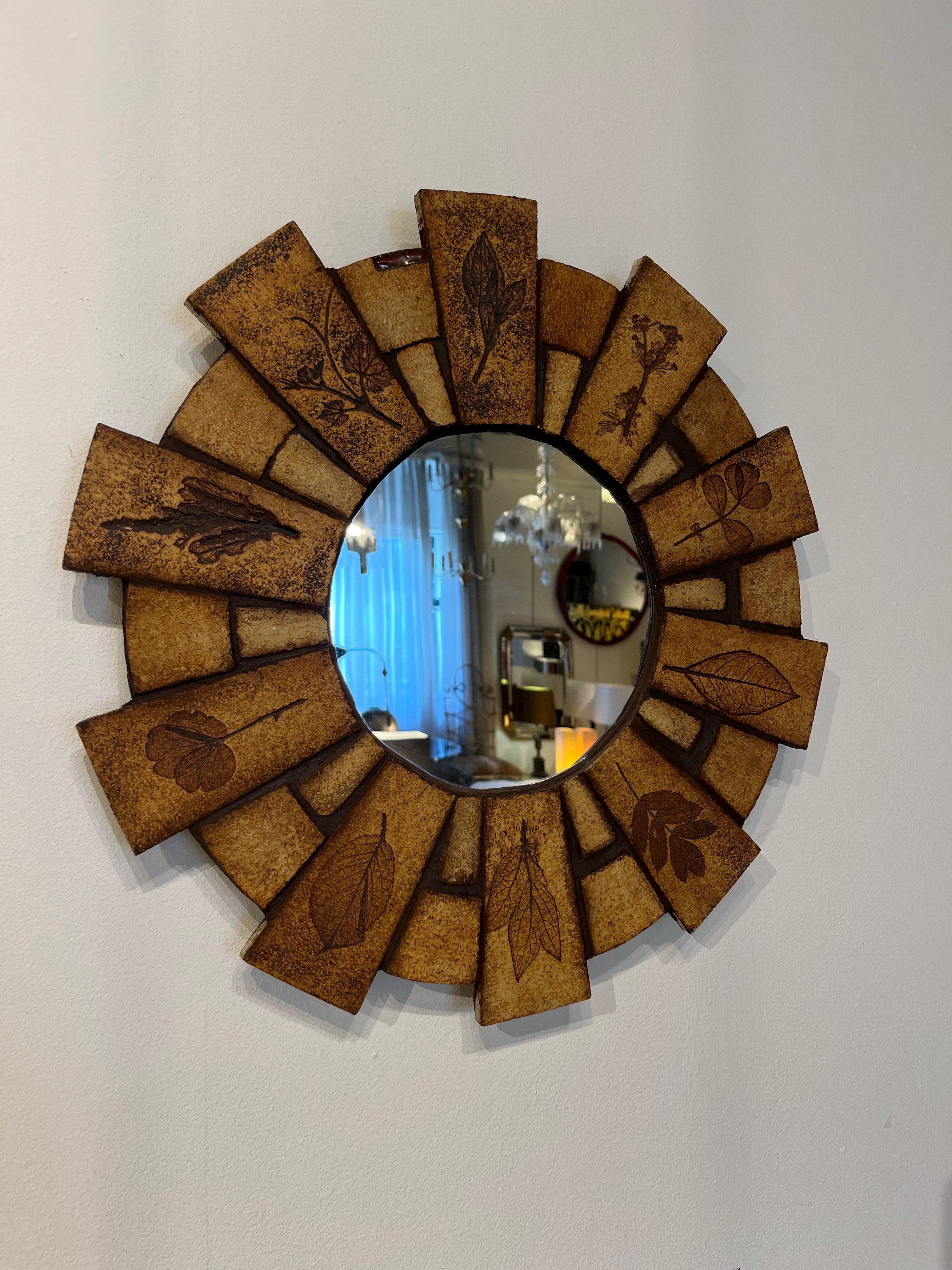 Mid-Century Modern Ceramic Mirror by Roger Capron, Signed, 1960s For Sale