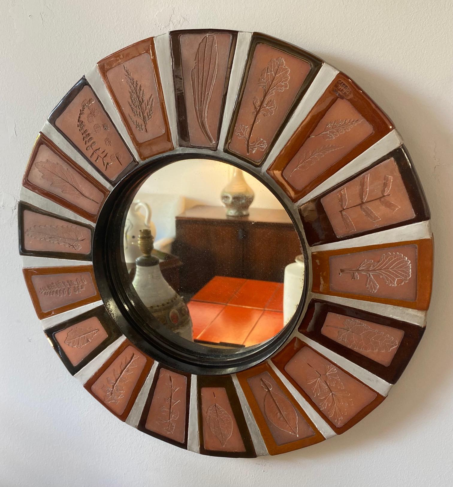 French Ceramic Mirror by Roger Capron, Vallauris, France, 1970s For Sale
