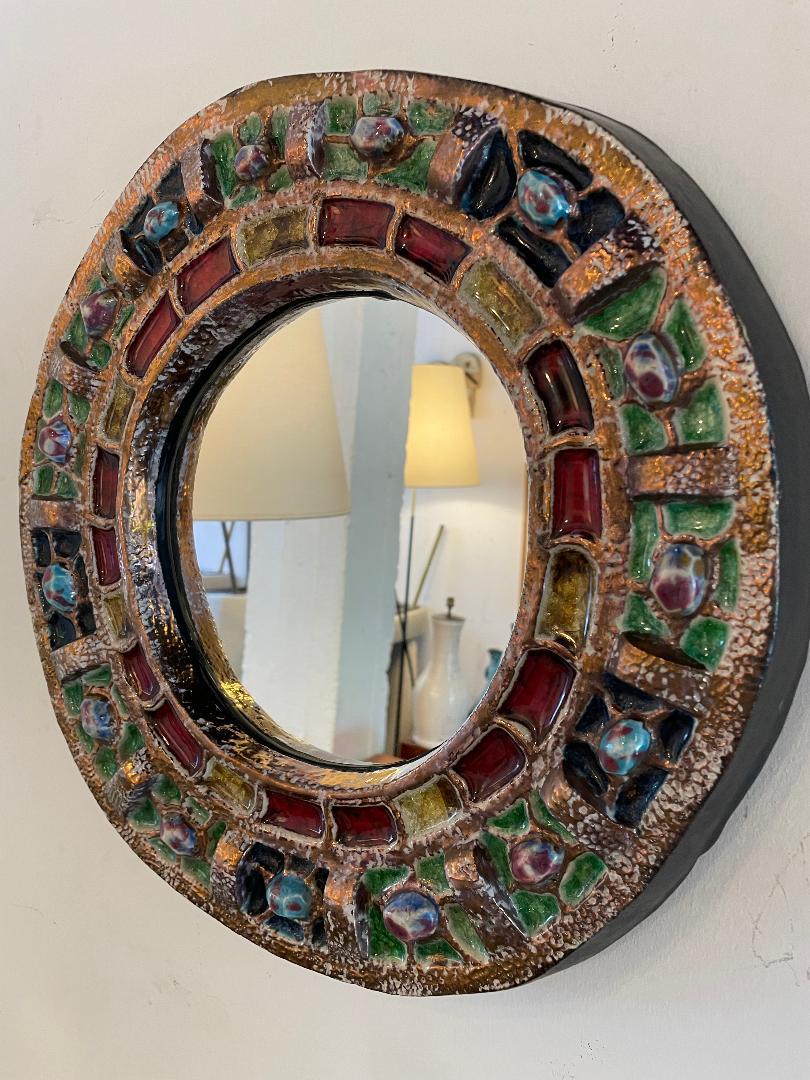 Mid-20th Century Ceramic mirror by Roger Guerin 1950'S  For Sale