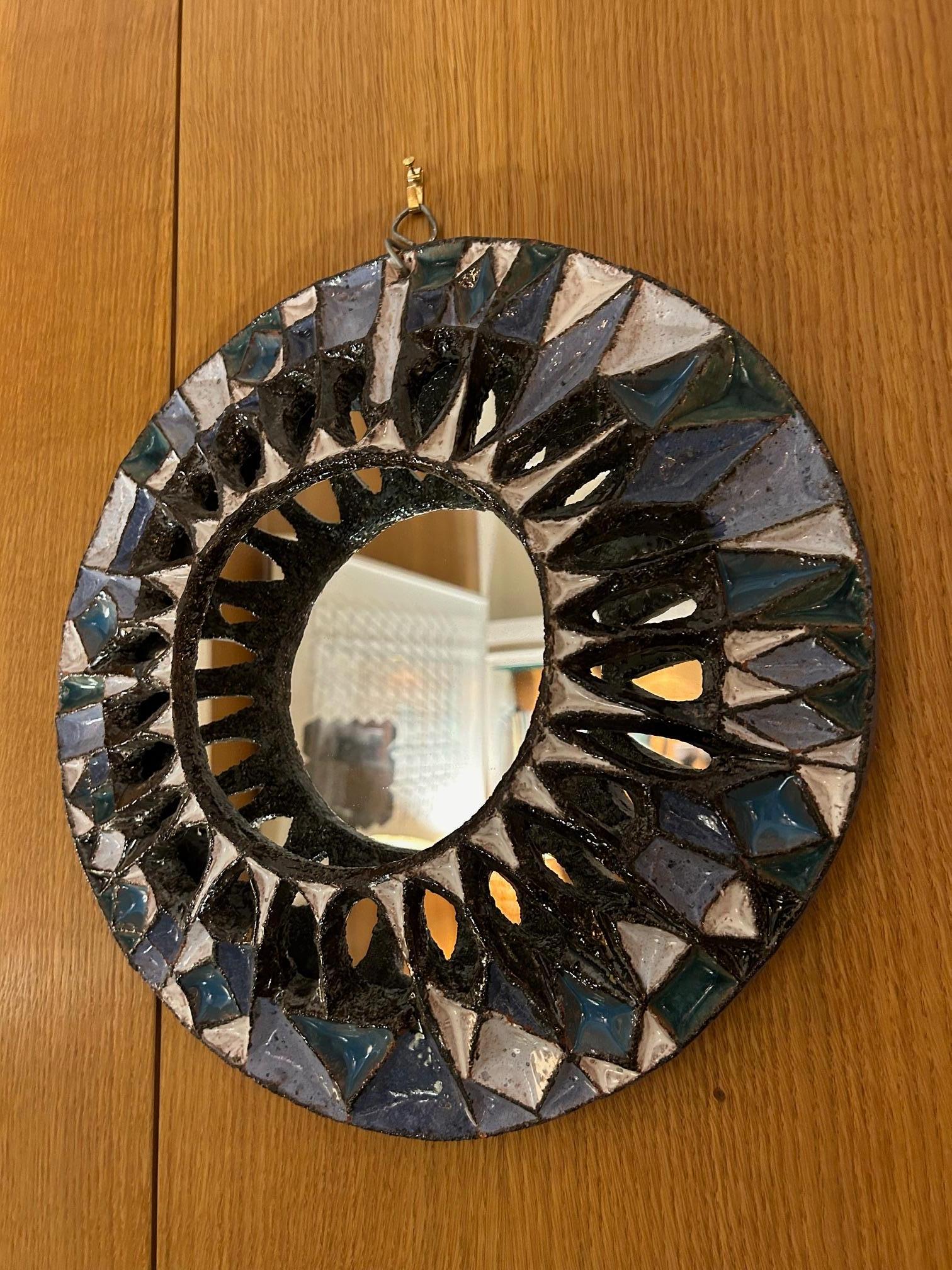 French Ceramic mirror by Roland Zobel, France, 1960's For Sale